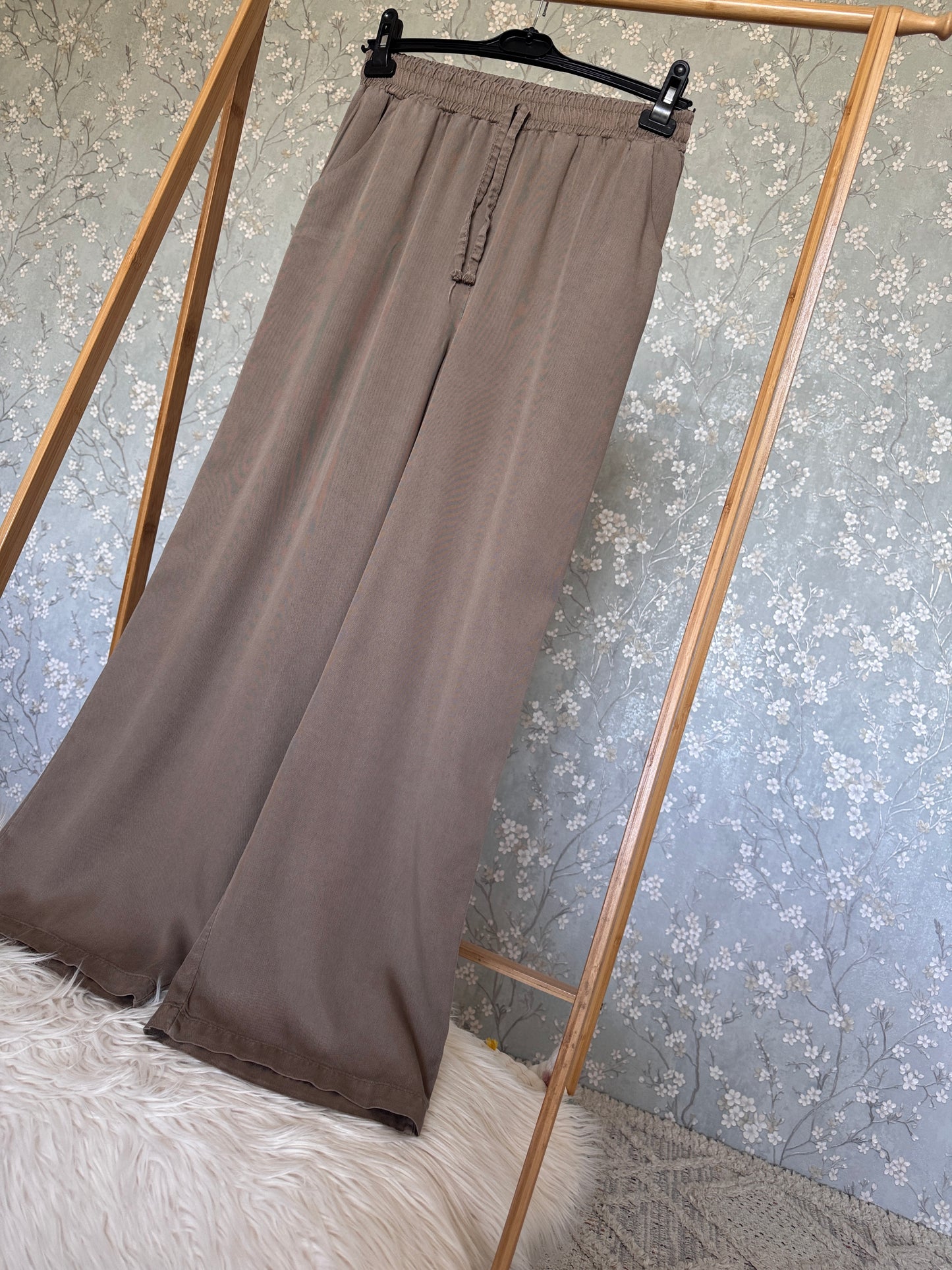%100 pamuk tensel pantolon, koyu bej