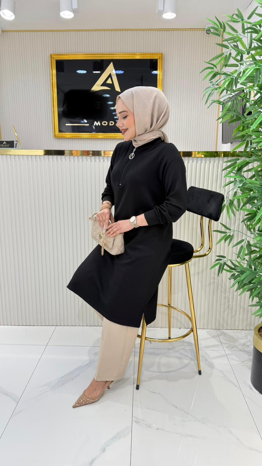 A kalite orijinal ince oysho kumaş tunik, siyah