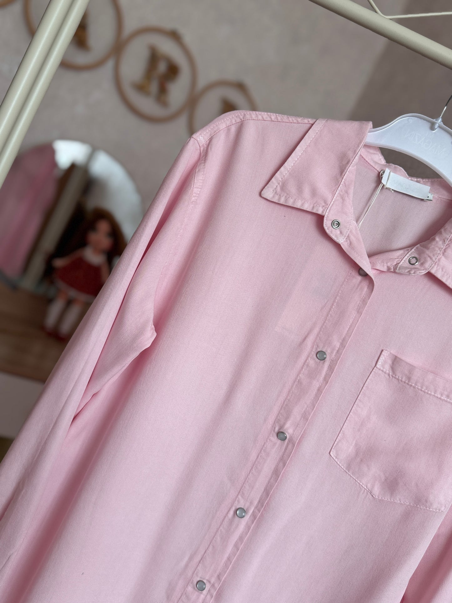 Tensel kumaş püsküllü gömlek tunik, pembe