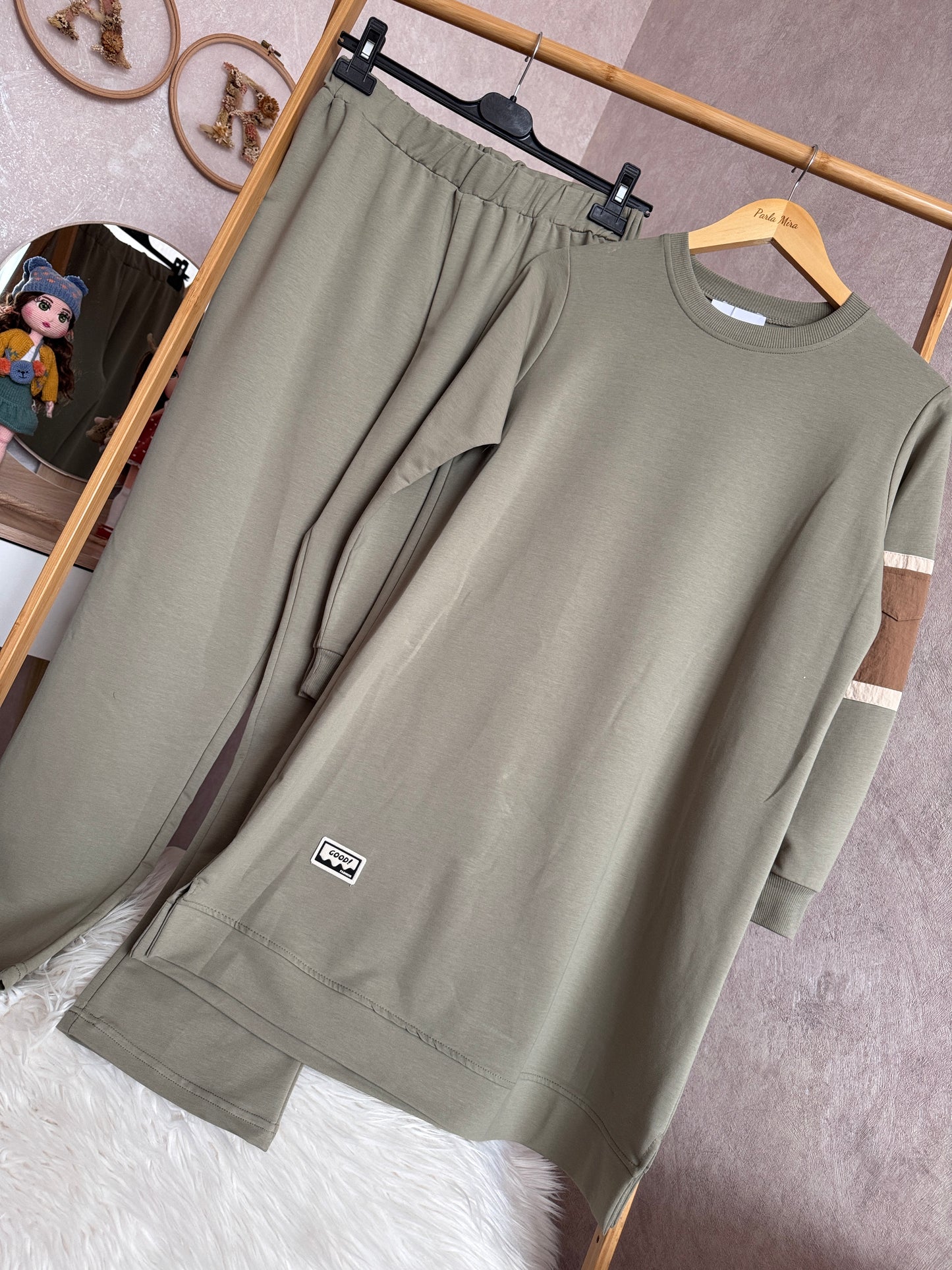 Tunik kolu cep detaylı takım, yeşil (40-46 beden)
