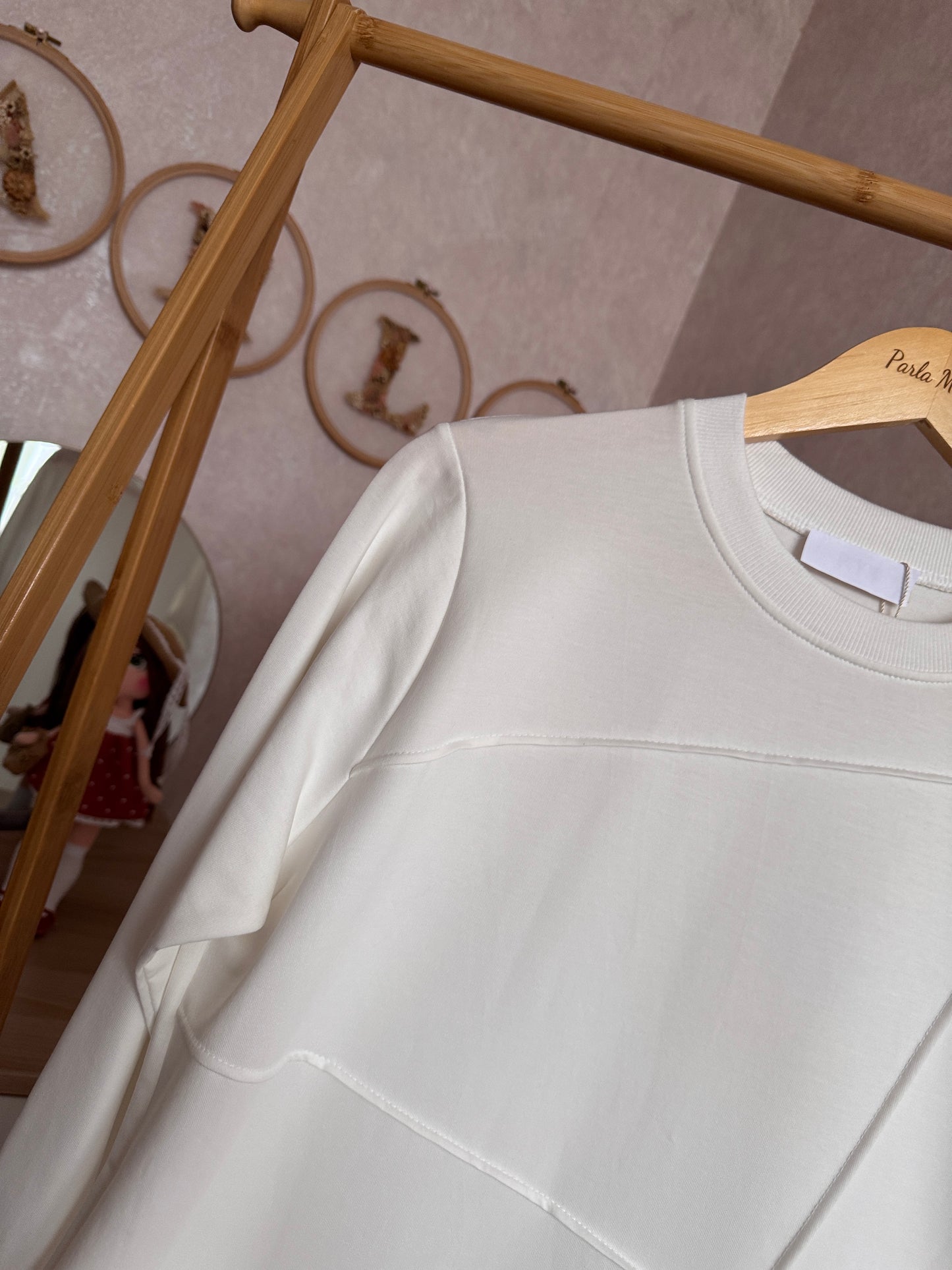 Önden dikiş detaylı tunik, beyaz ( 42-48 beden)