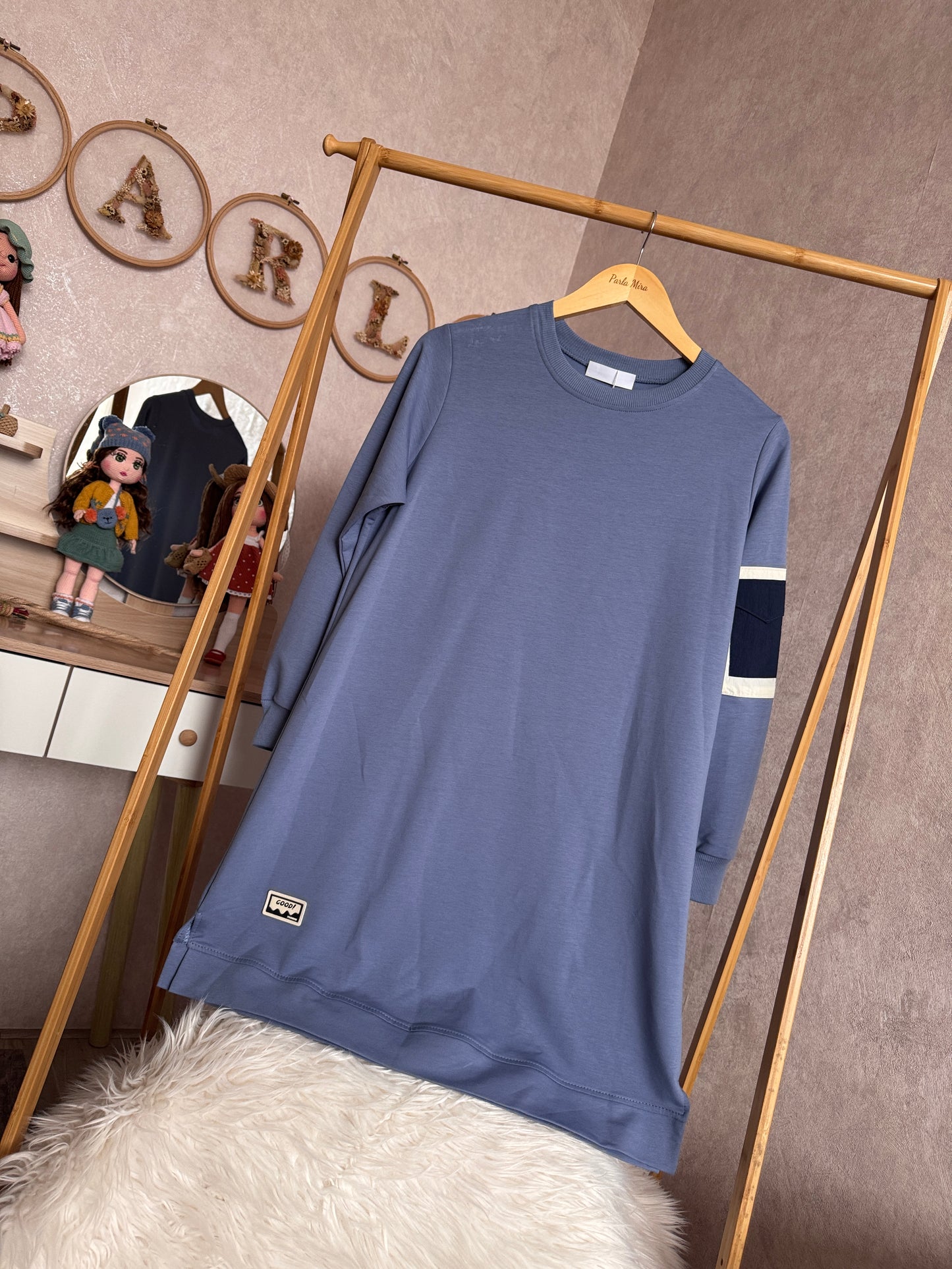 Tunik kolu cep detaylı takım mavi (40-46 beden)