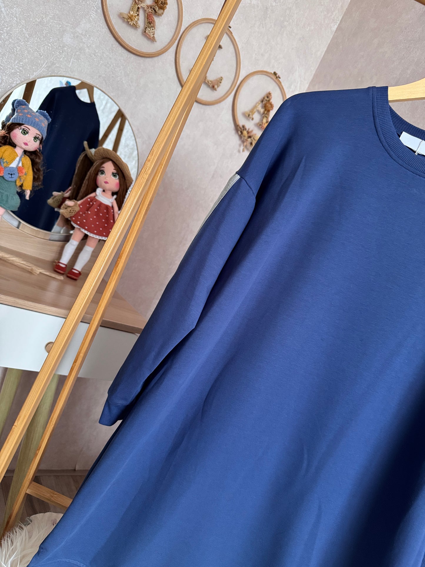 Kolları paraşüt detaylı tunik, indigo (40-46 beden)