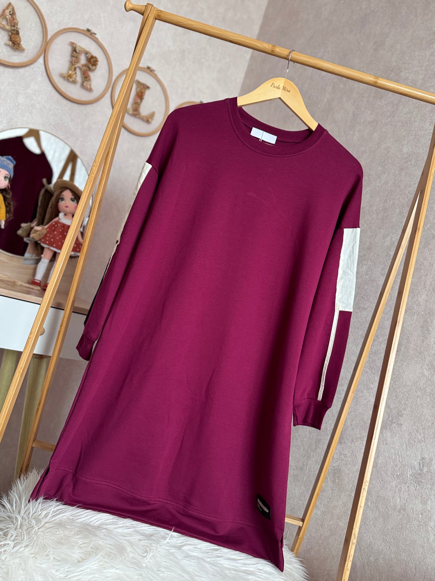 Kolları paraşüt detaylı tunik, bordo (40-46 beden)