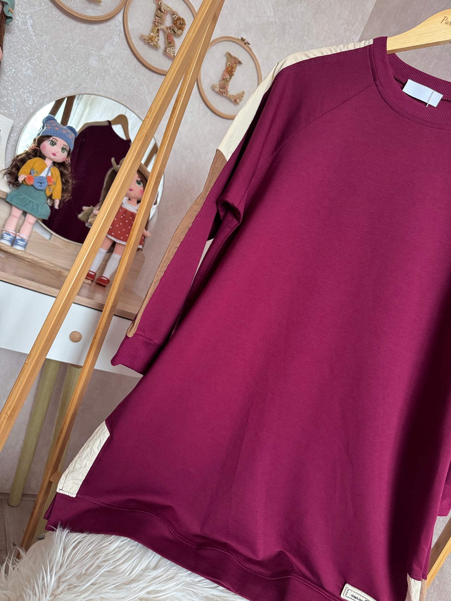 Kol ve omuz paraşüt detaylı tunik, bordo (42-48 beden)