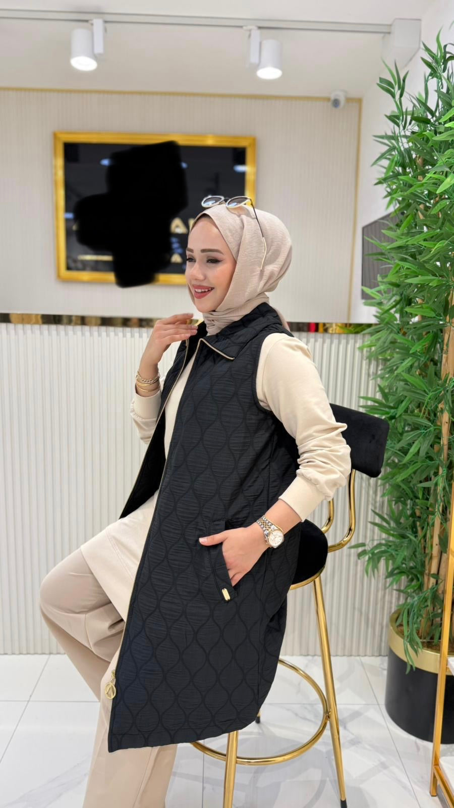 Kapitone yelek, 100 cm siyah