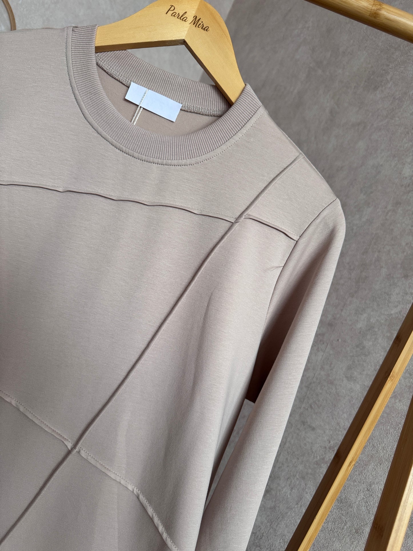 Önden dikiş detaylı tunik, bej (42-48 beden)