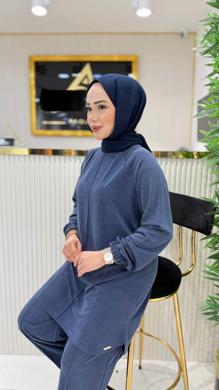 Bambu kumaş takım, indigo