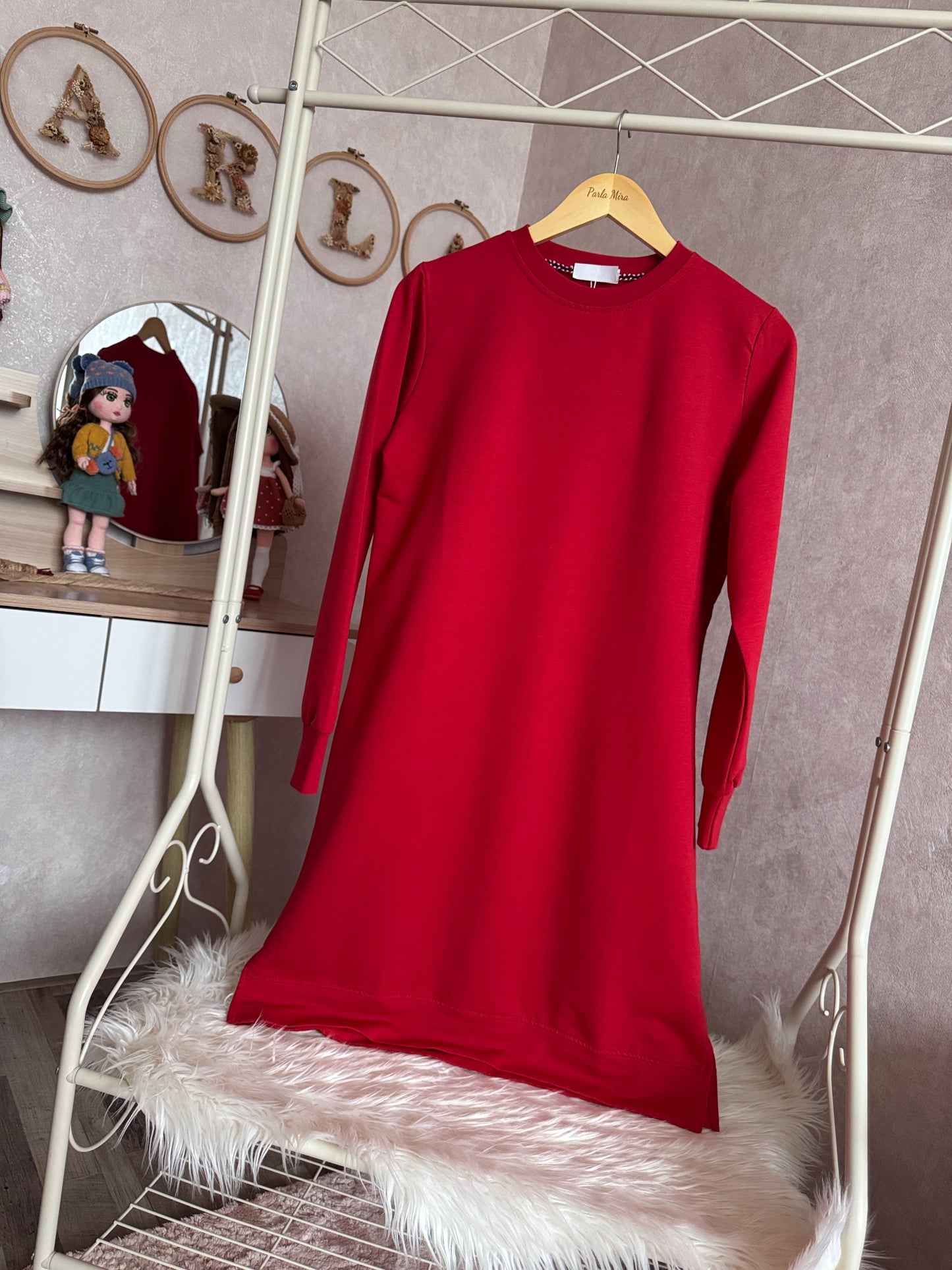 Düz tunik, kırmızı