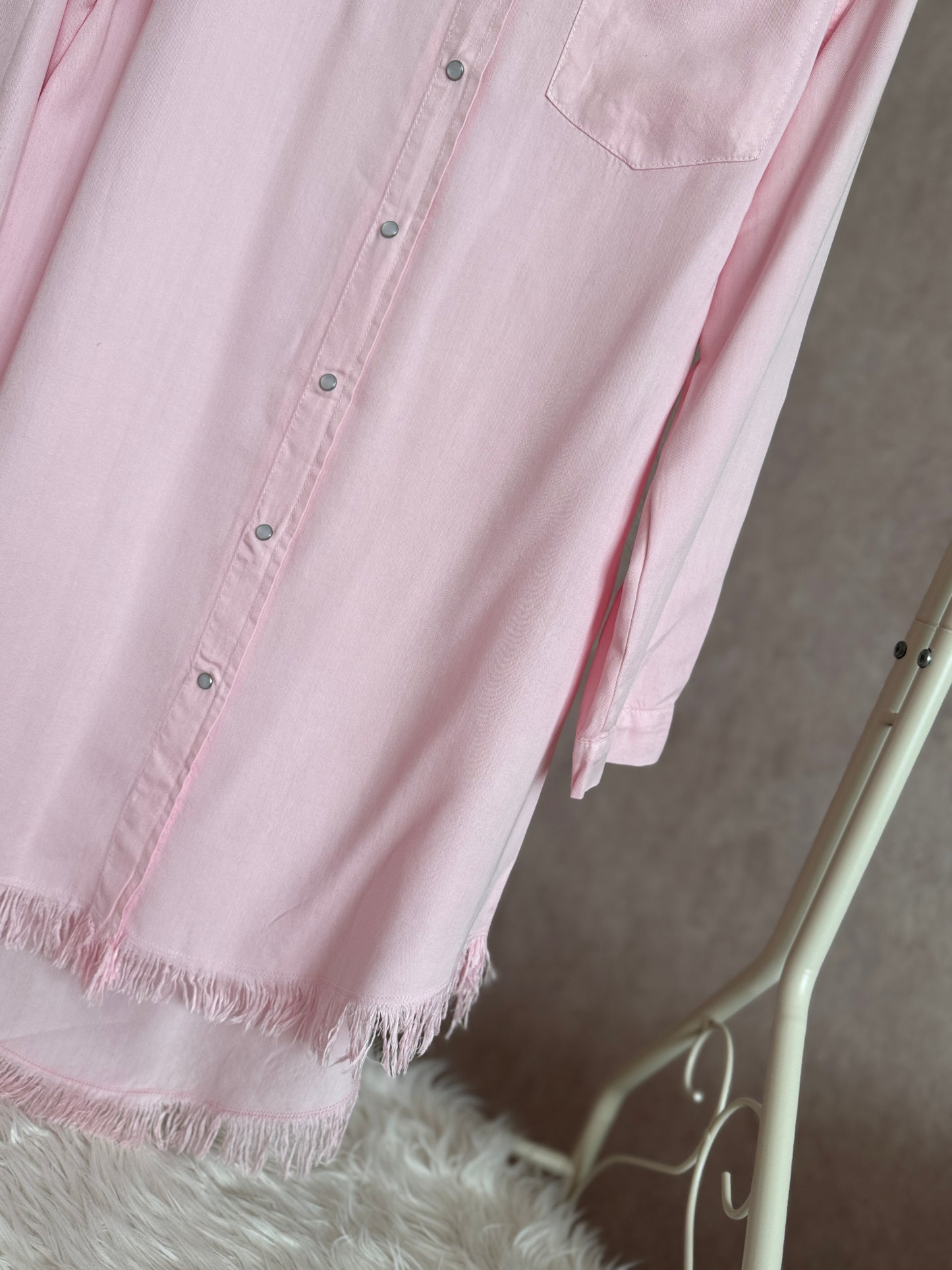 Tensel kumaş püsküllü gömlek tunik, pembe