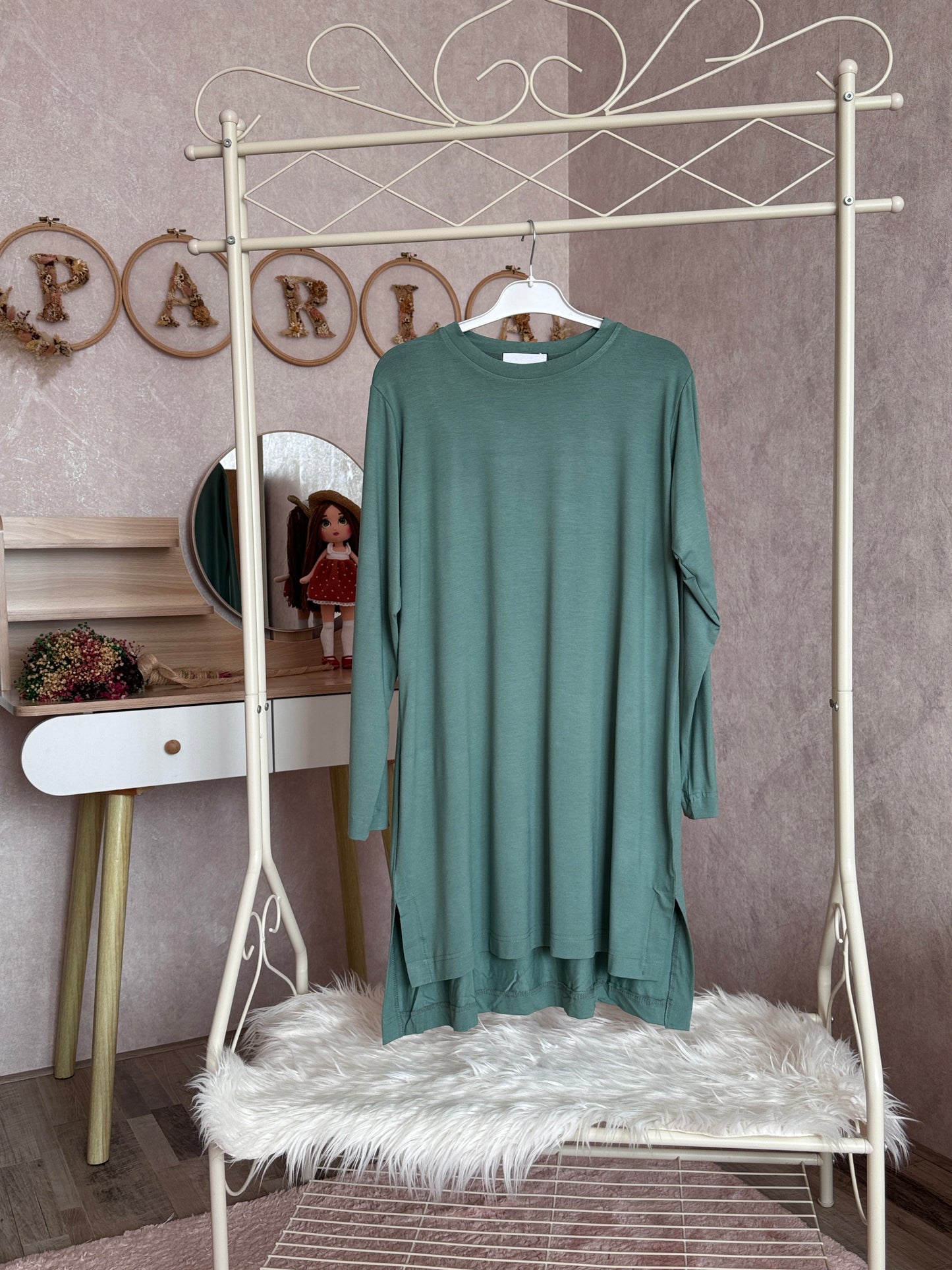 Pamuklu penye tunik, yeşil