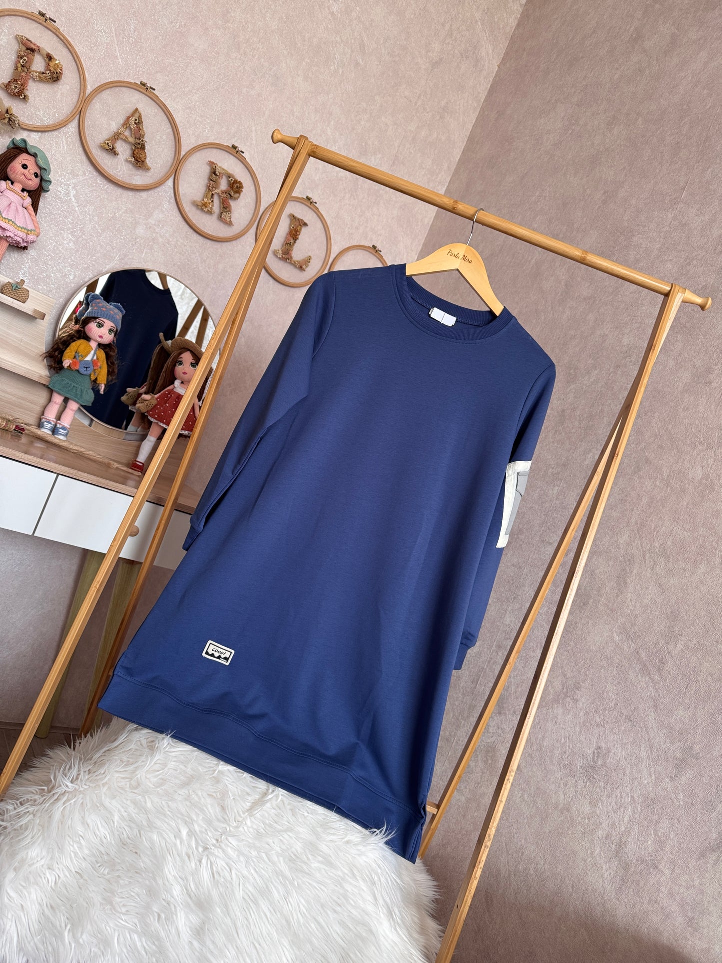 Tunik kolu cep detaylı takım indigo (40-46 beden)