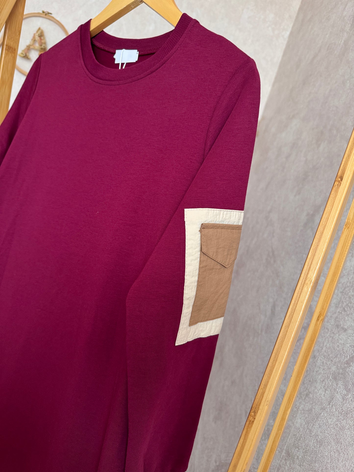 Tunik kolu cep detaylı takım bordo (40-46 beden)