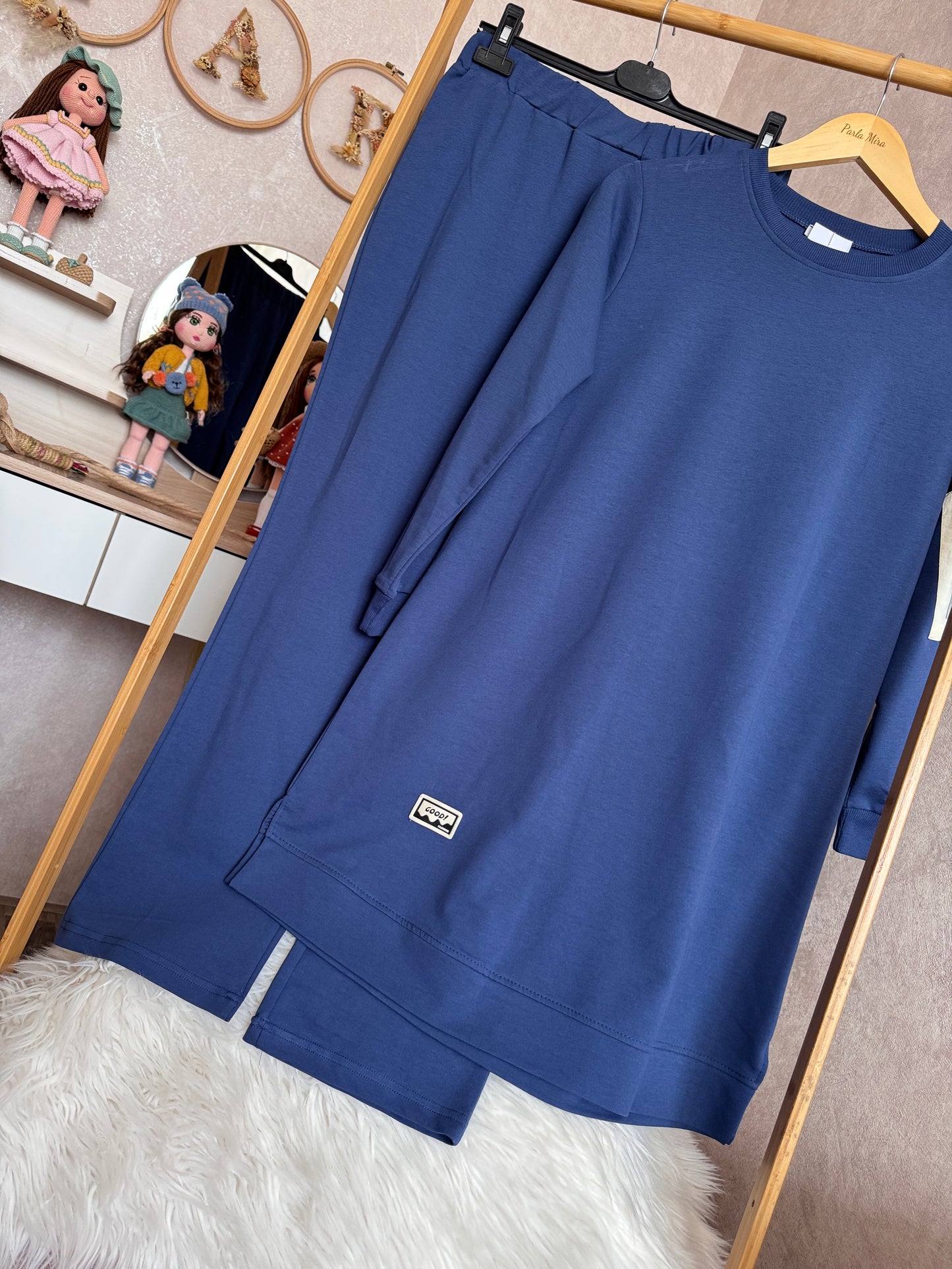 Tunik kolu cep detaylı takım indigo (40-46 beden)