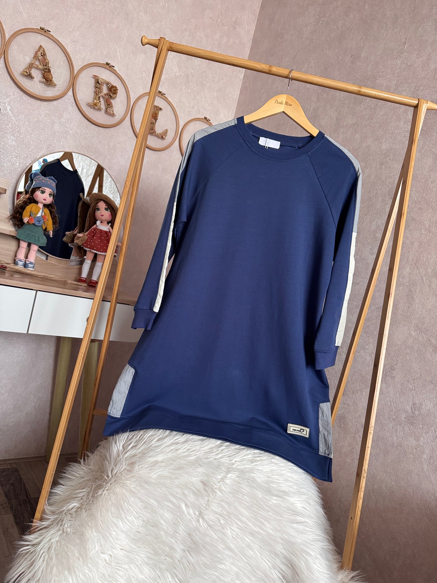 Kol ve omuz paraşüt detaylı tunik, indigo (42-48 beden)