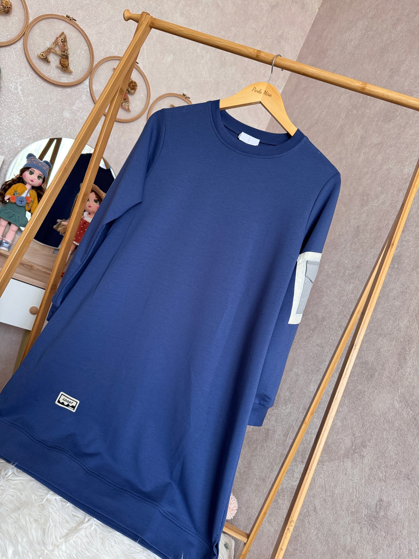 Tunik kolu cep detaylı takım indigo (40-46 beden)