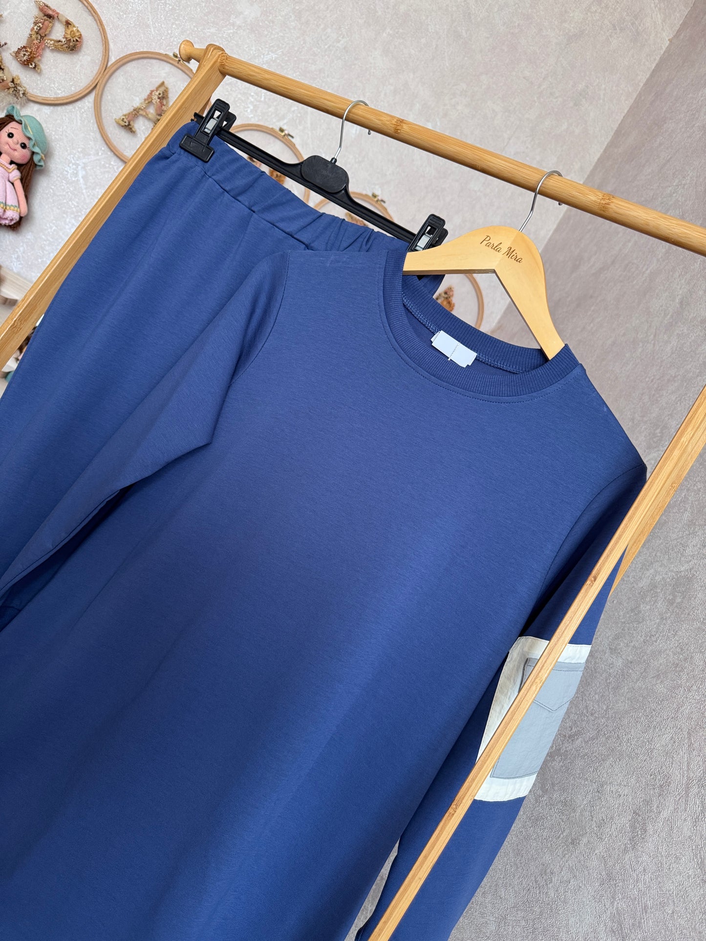 Tunik kolu cep detaylı takım indigo (40-46 beden)