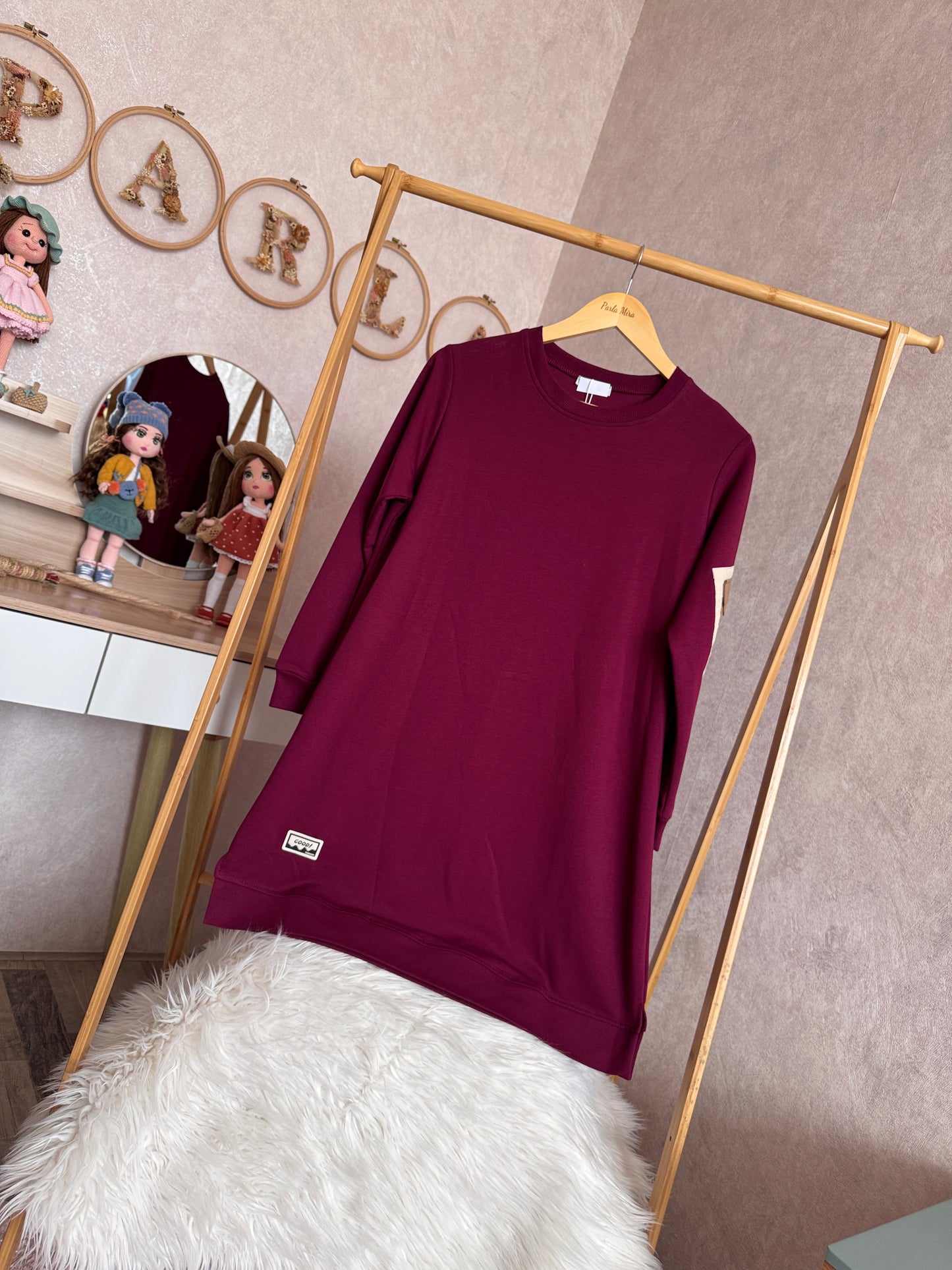 Tunik kolu cep detaylı takım bordo (40-46 beden)