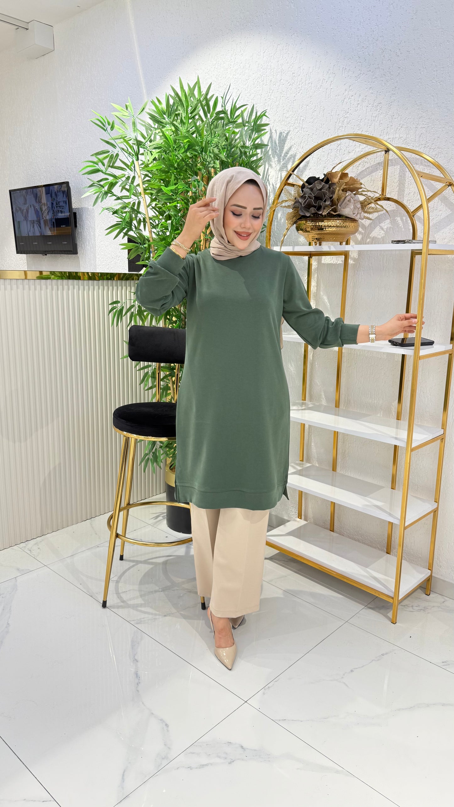 A kalite orijinal oysho kumaş Parla tunik, zümrüt