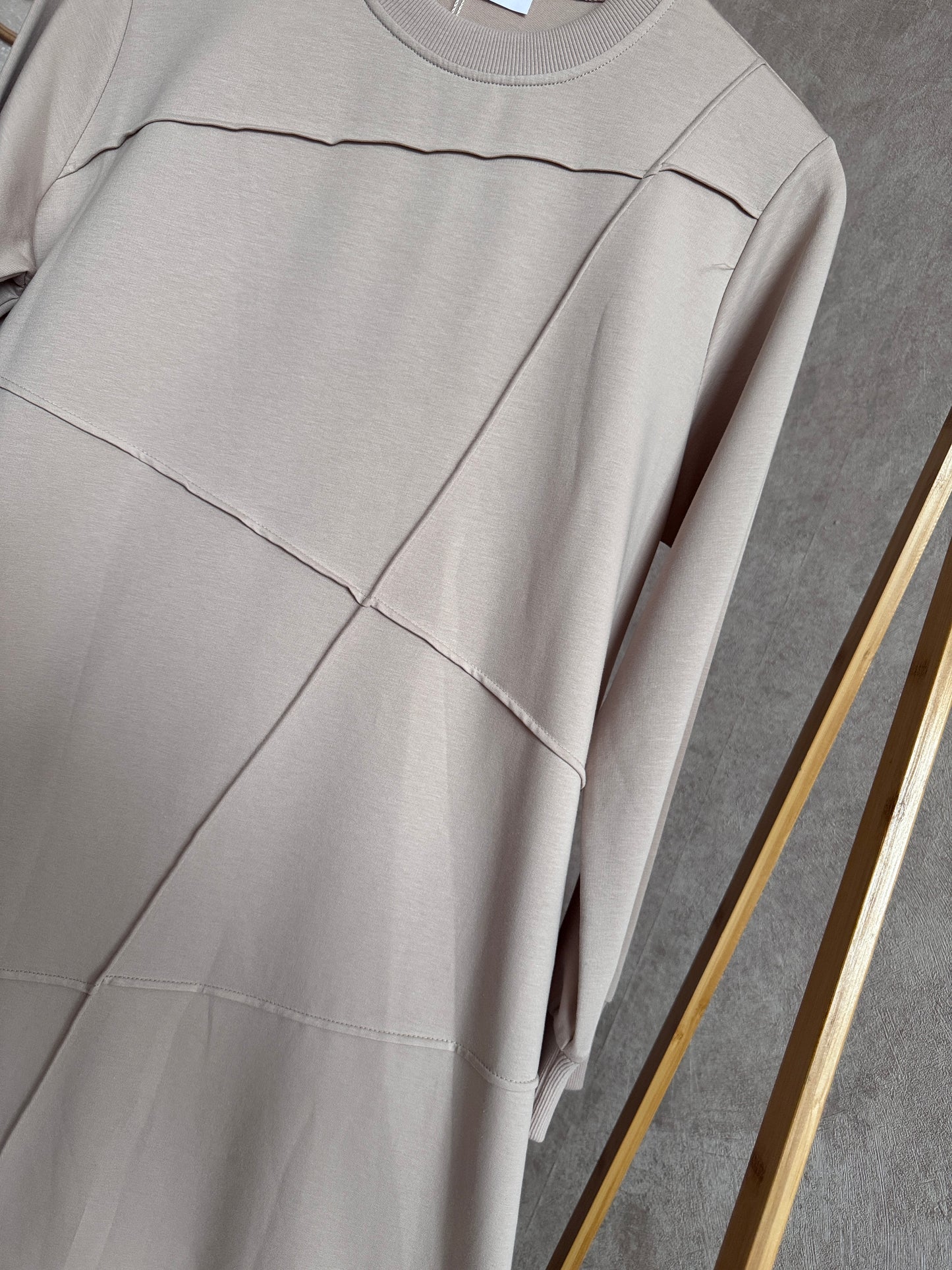 Önden dikiş detaylı tunik, bej (42-48 beden)