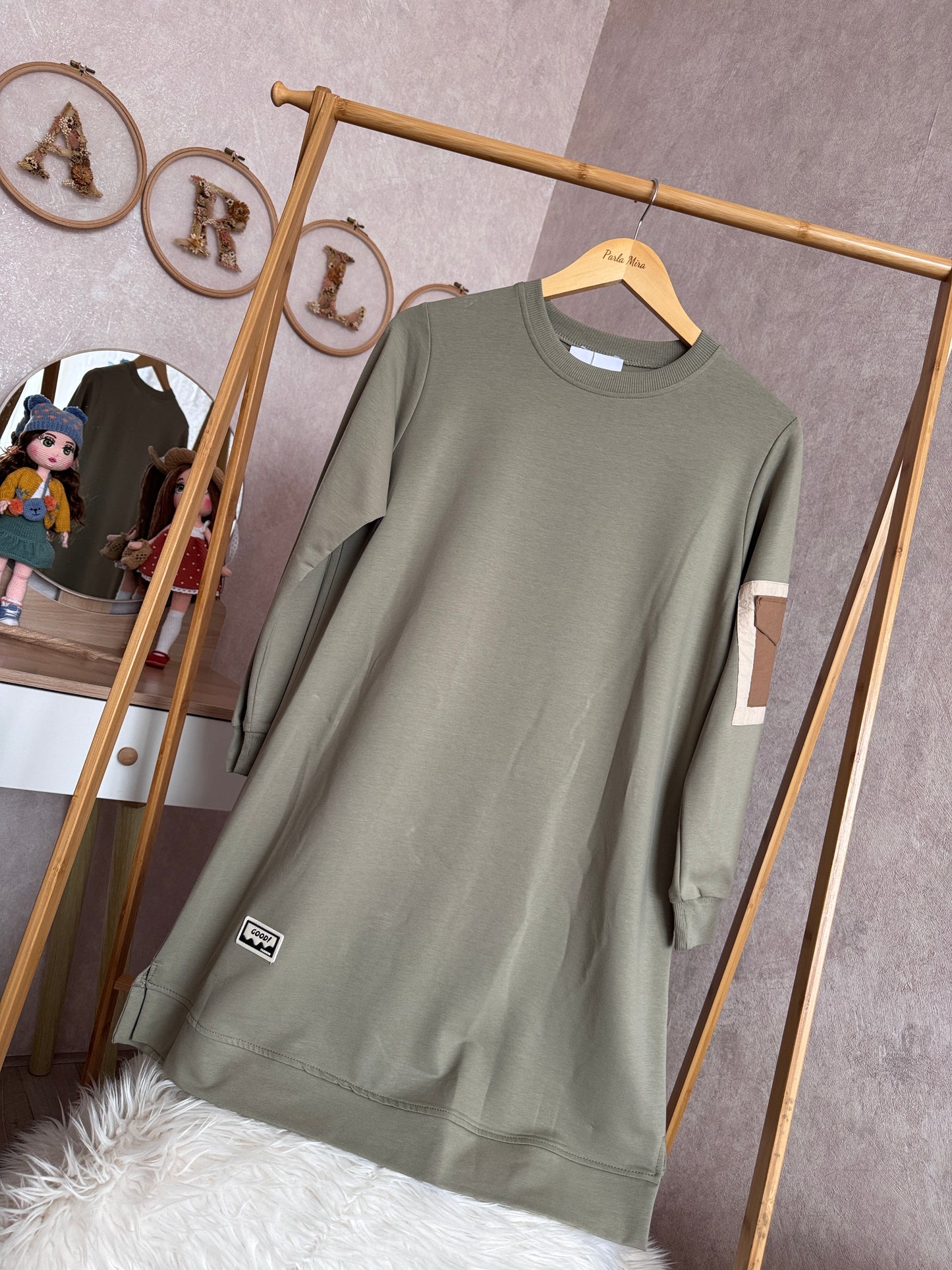 Tunik kolu cep detaylı takım, yeşil (40-46 beden)