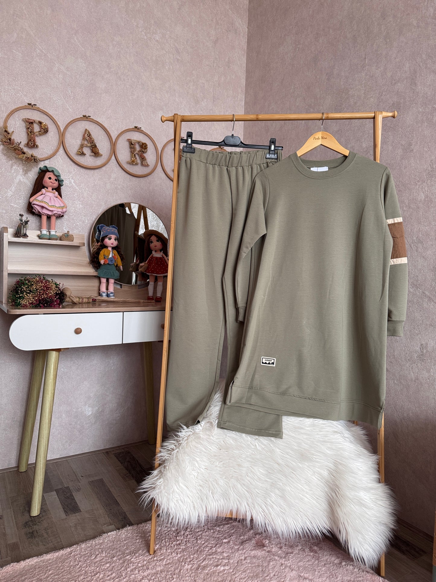 Tunik kolu cep detaylı takım, yeşil (40-46 beden)