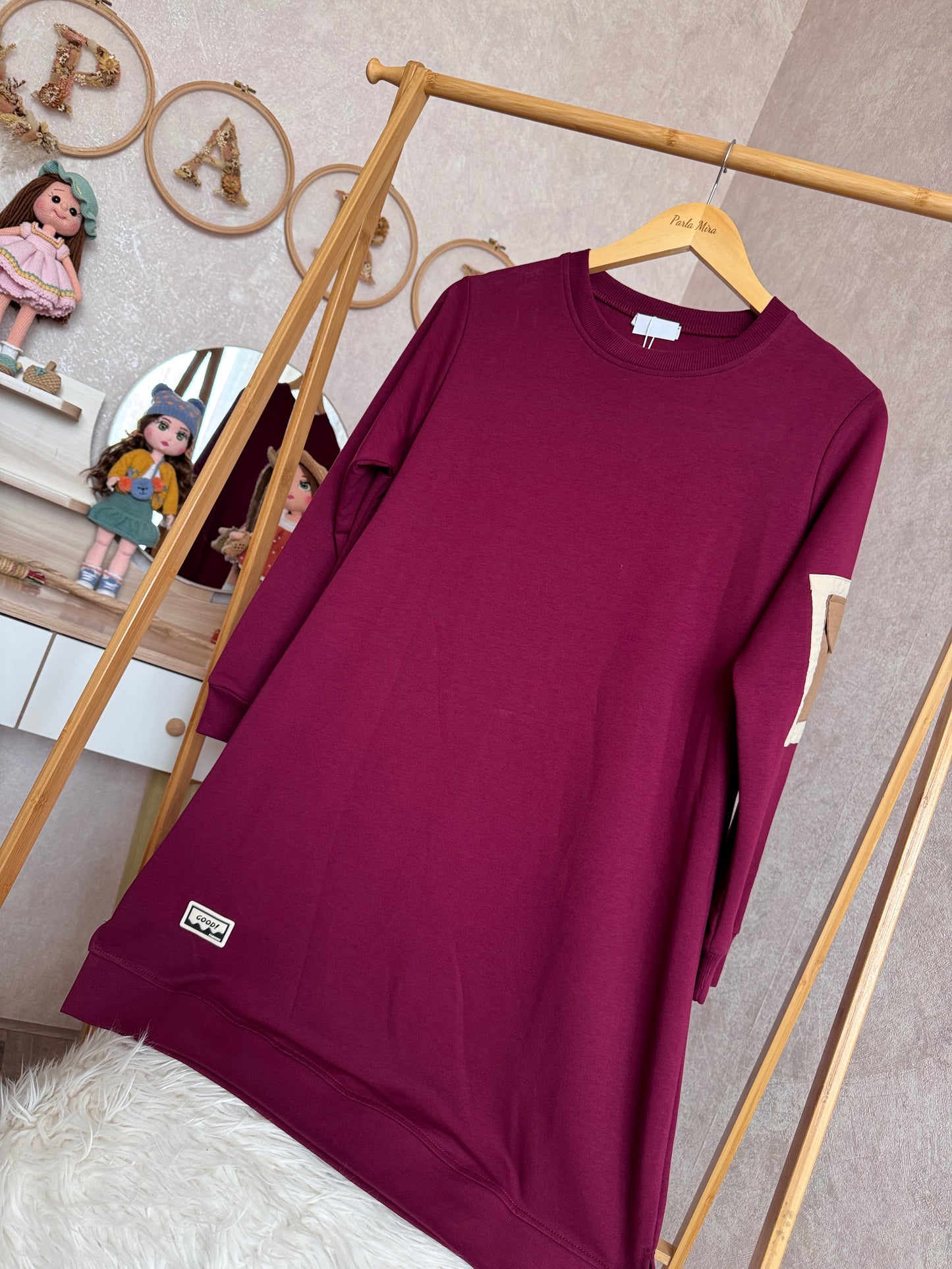 Tunik kolu cep detaylı takım bordo (40-46 beden)