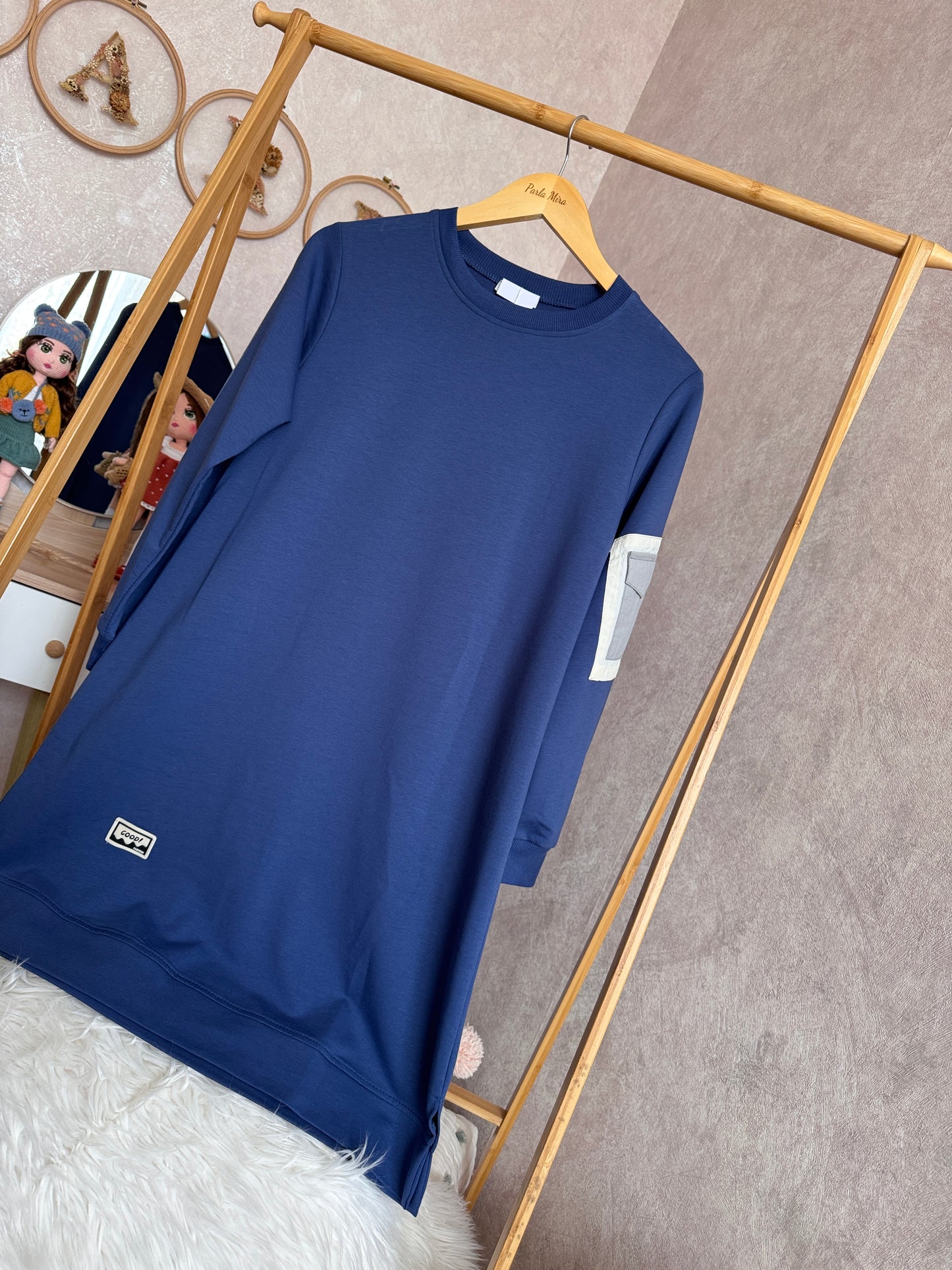 Tunik kolu cep detaylı takım indigo (40-46 beden)