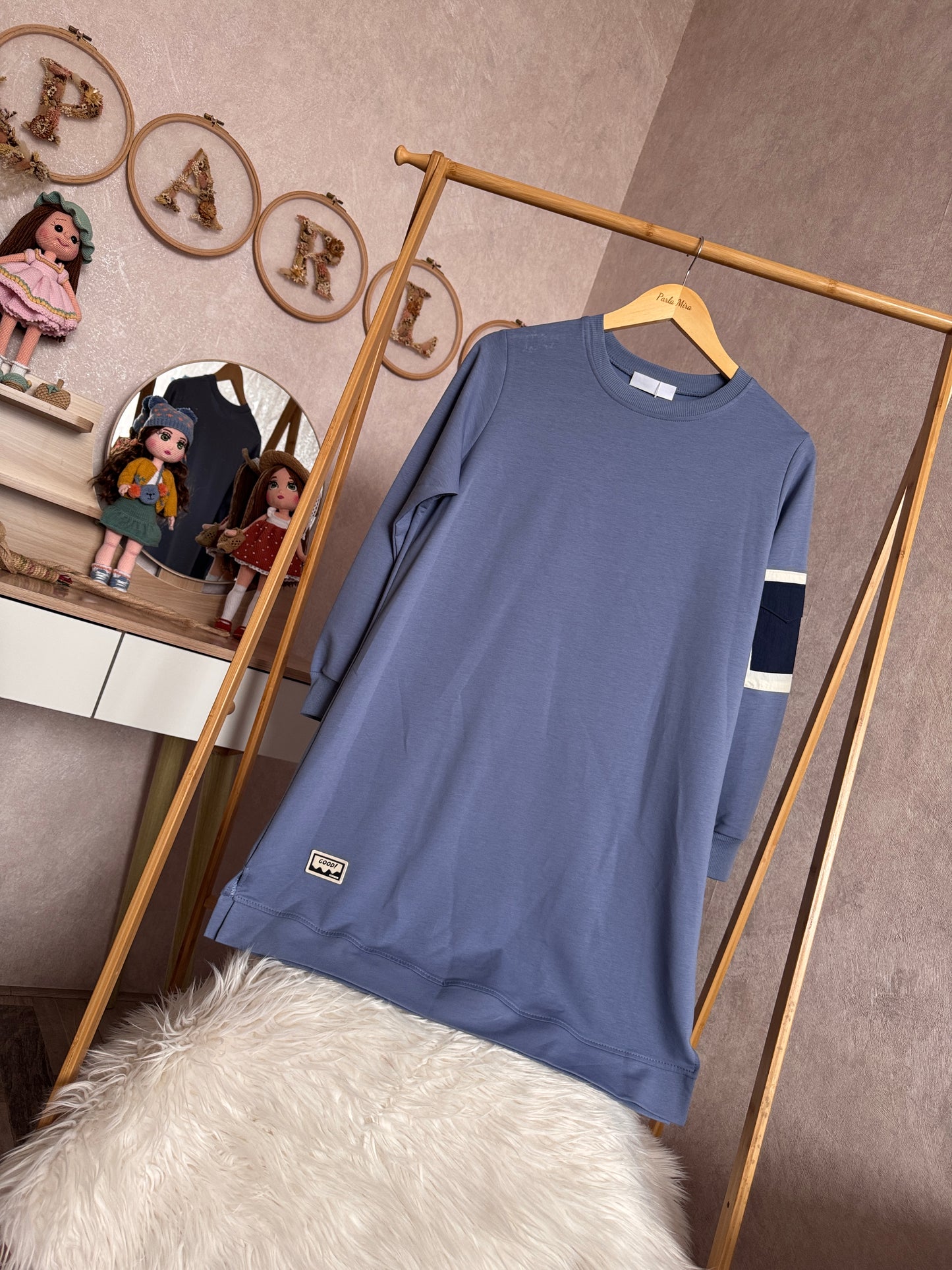 Tunik kolu cep detaylı takım mavi (40-46 beden)