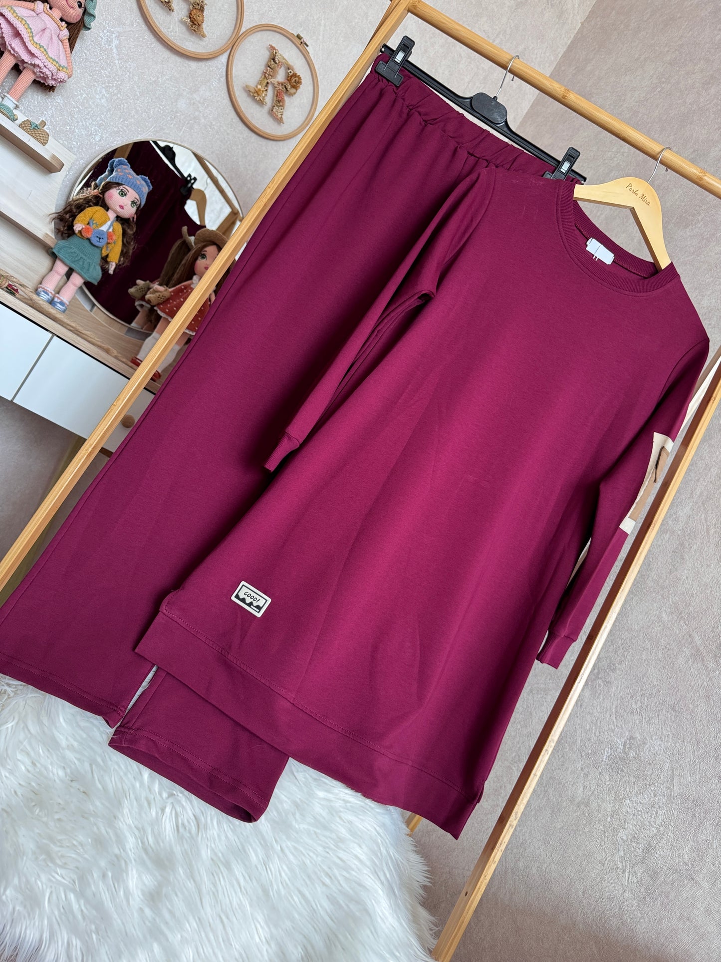 Tunik kolu cep detaylı takım bordo (40-46 beden)
