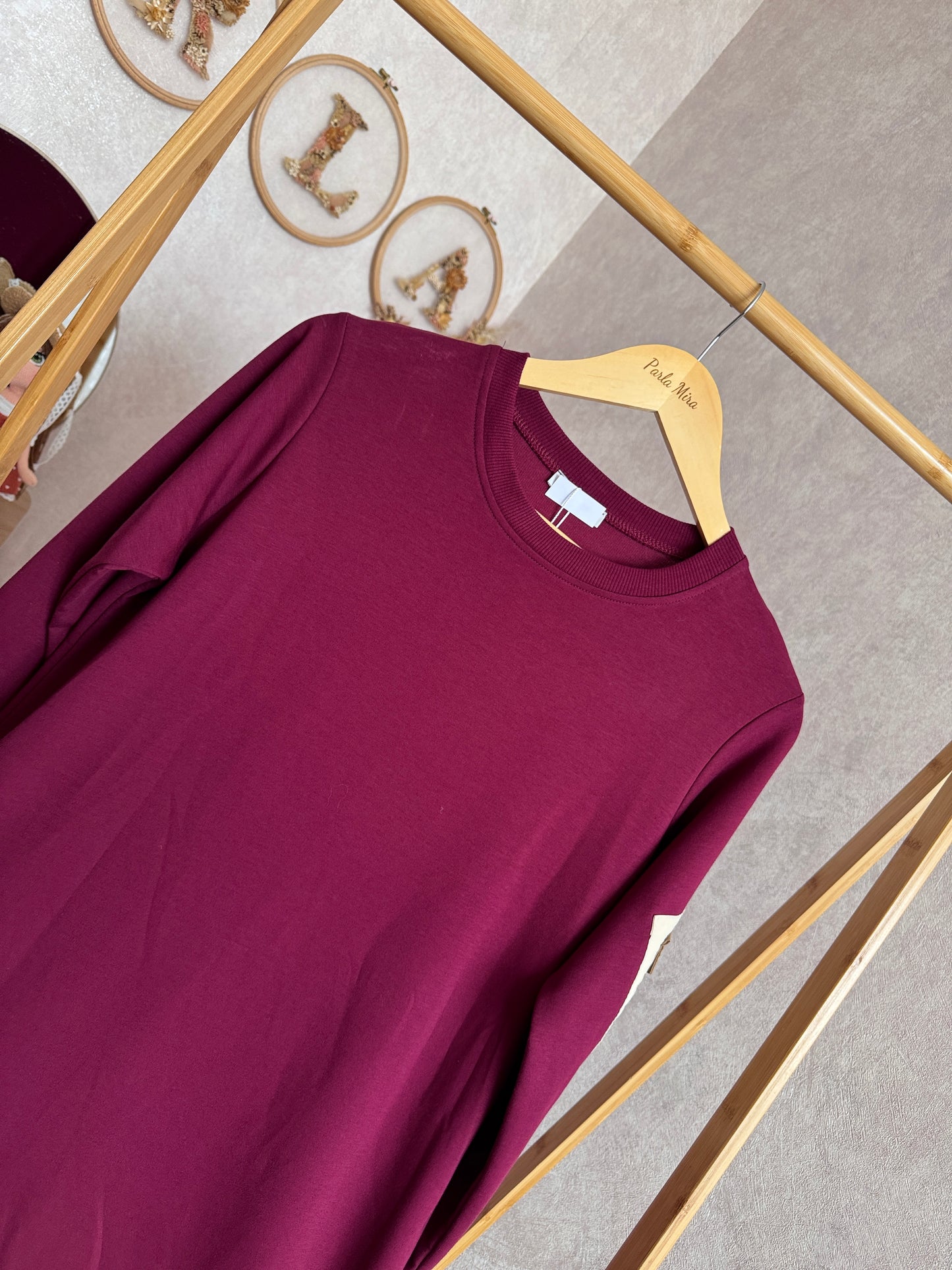 Tunik kolu cep detaylı takım bordo (40-46 beden)