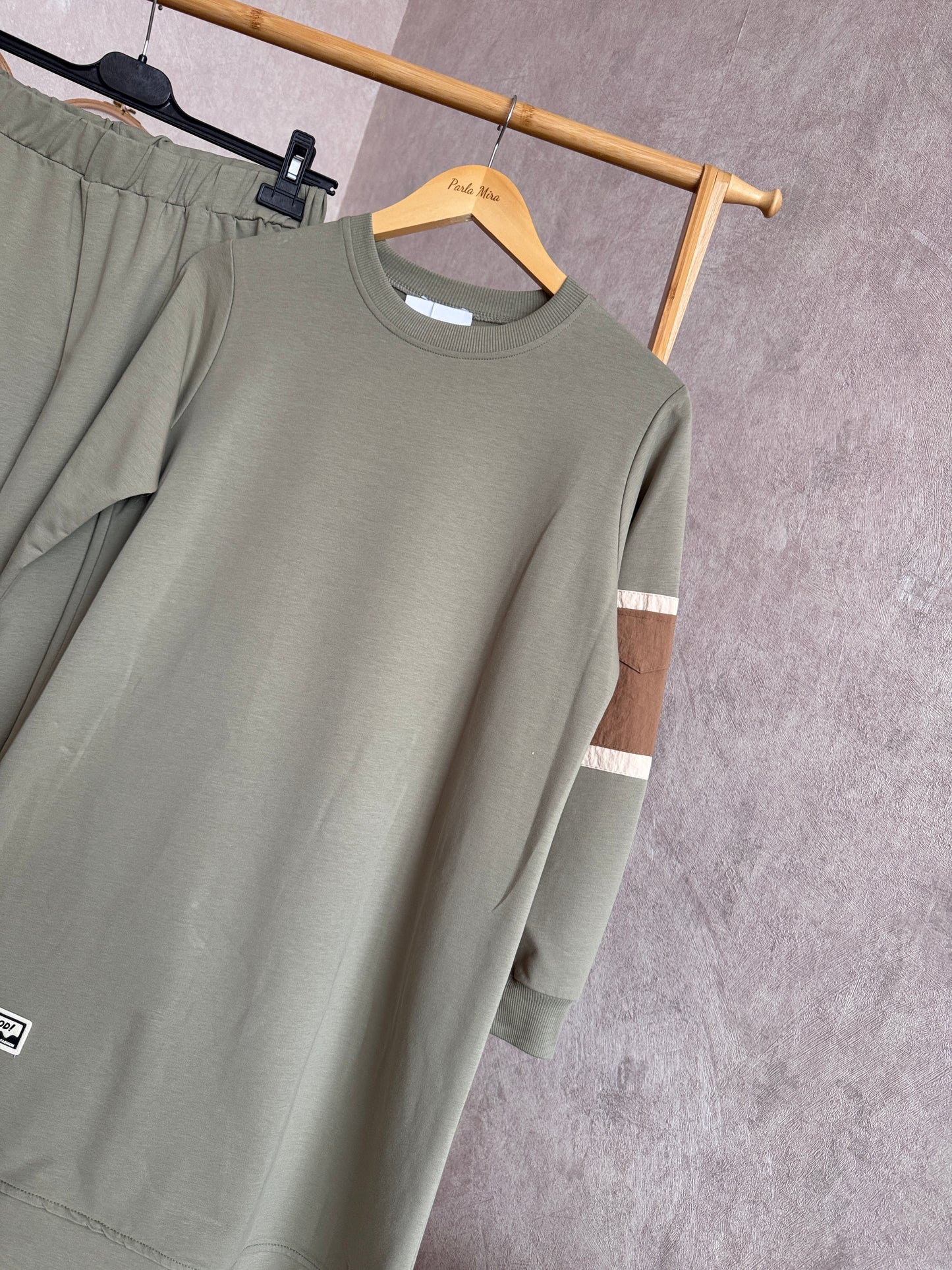 Tunik kolu cep detaylı takım, yeşil (40-46 beden)