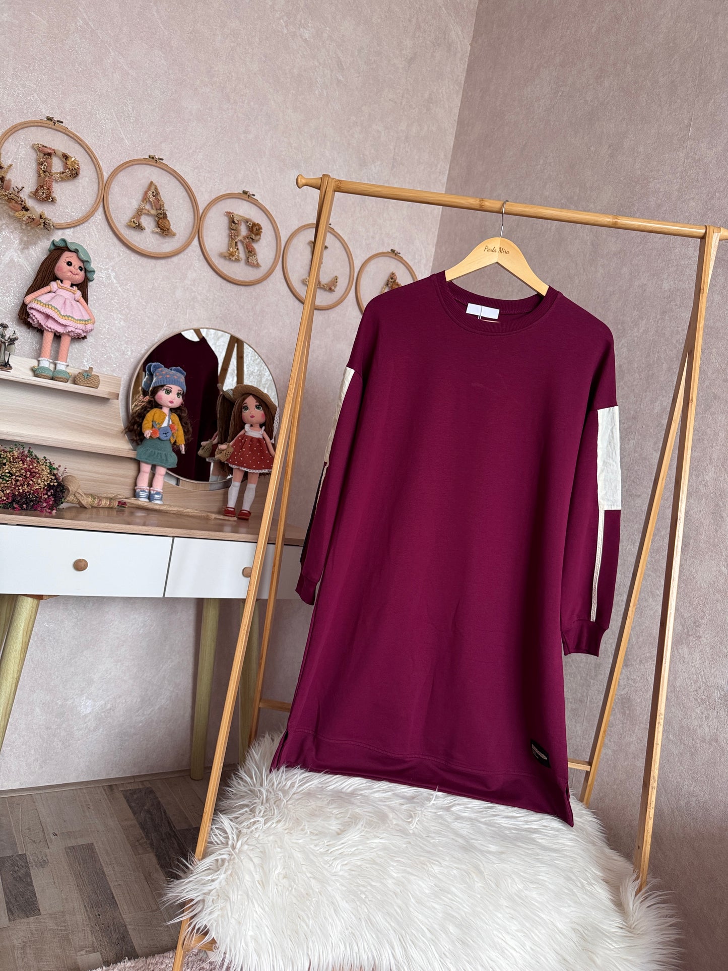 Kolları paraşüt detaylı tunik, bordo (40-46 beden)