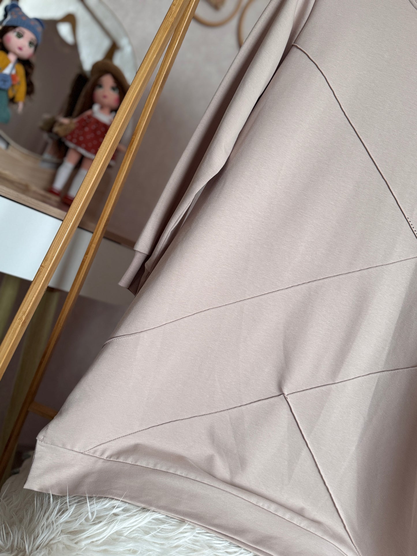 Önden dikiş ve taş detaylı tunik, bej (40-46 beden)
