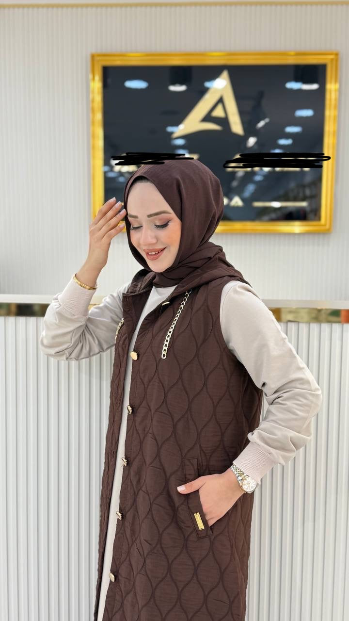 Kapitone yelek , kahverengi