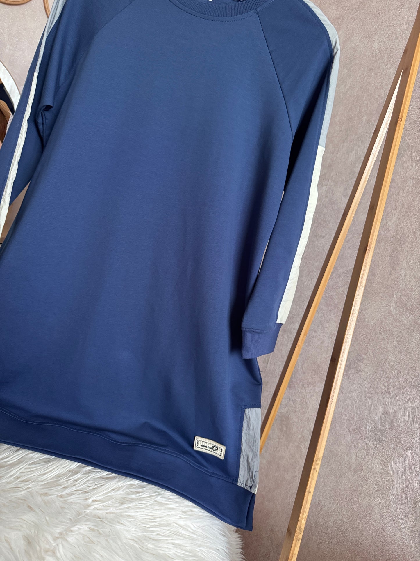 Kol ve omuz paraşüt detaylı tunik, indigo (42-48 beden)