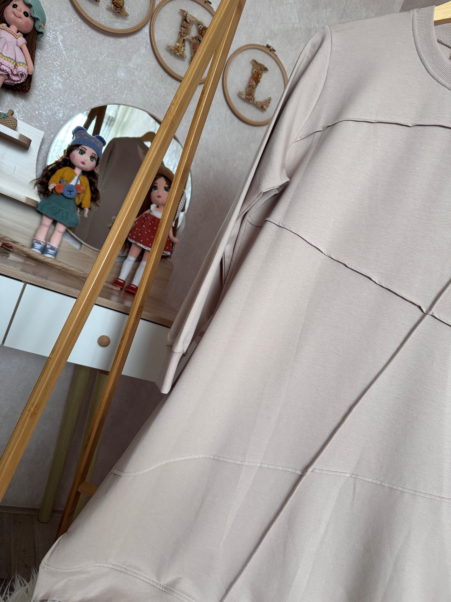 Önden dikiş detaylı tunik, bej (42-48 beden)