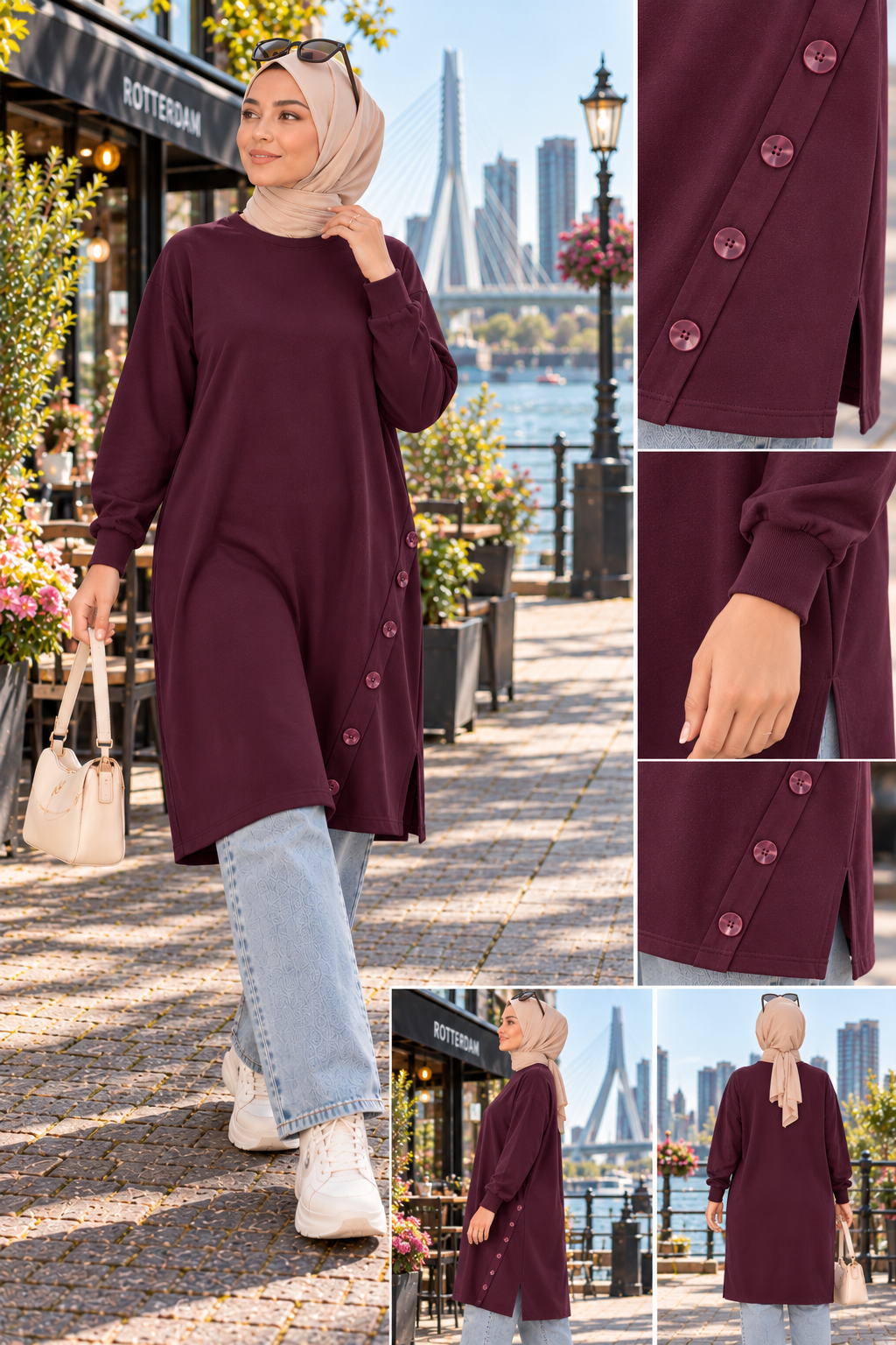 Düğmeli tunik, bordo