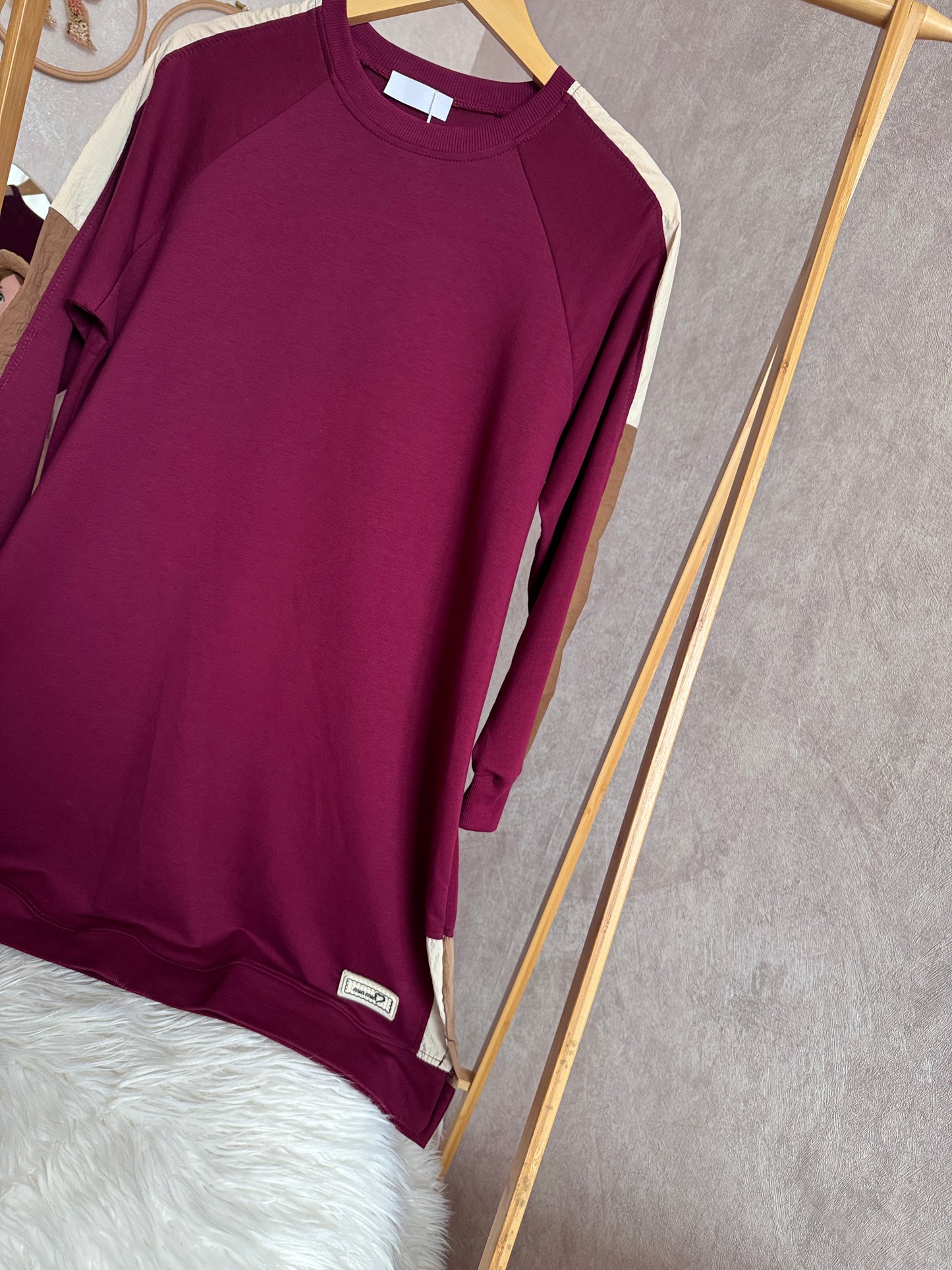 Kol ve omuz paraşüt detaylı tunik, bordo (42-48 beden)