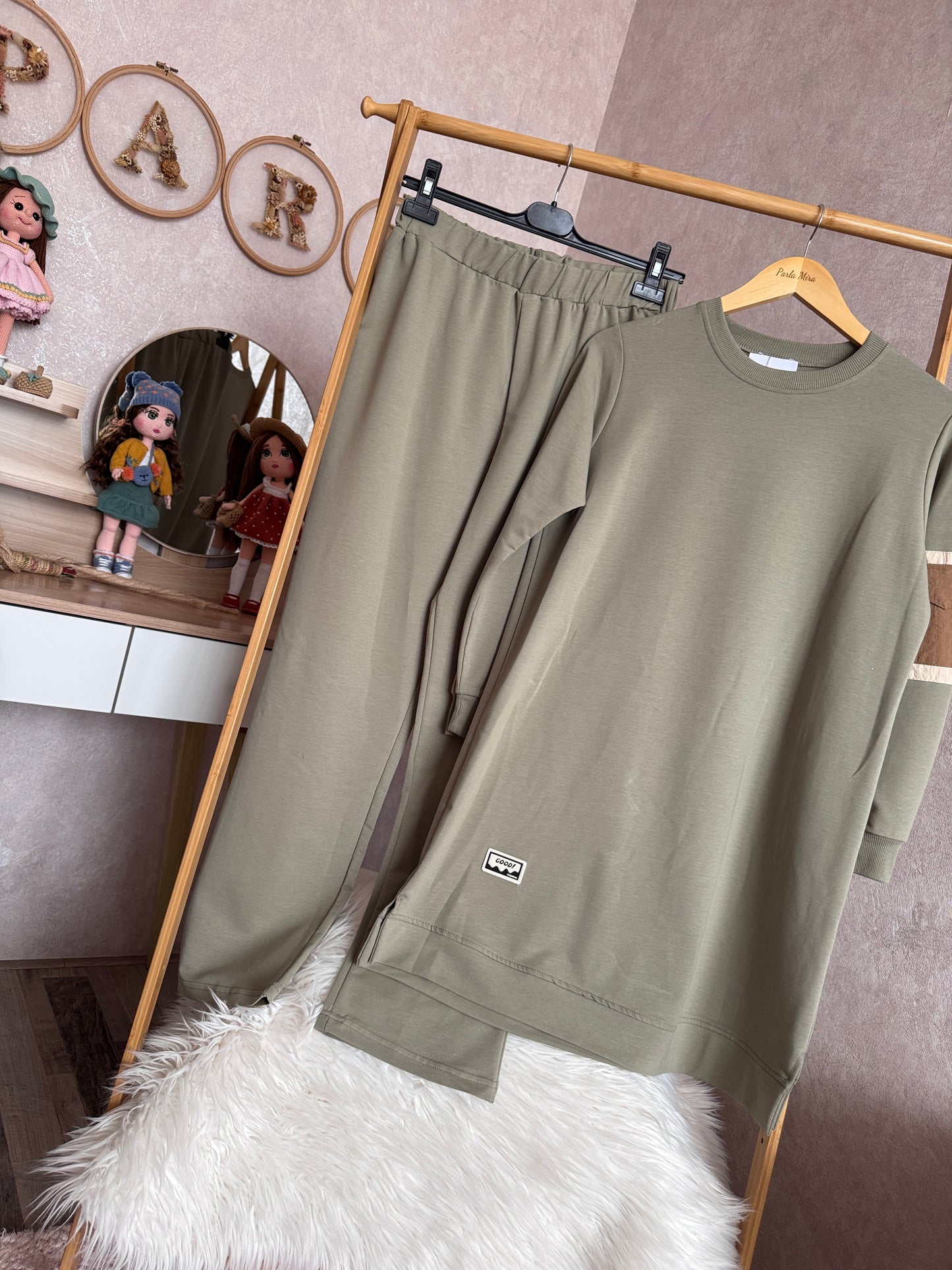 Tunik kolu cep detaylı takım, yeşil (40-46 beden)