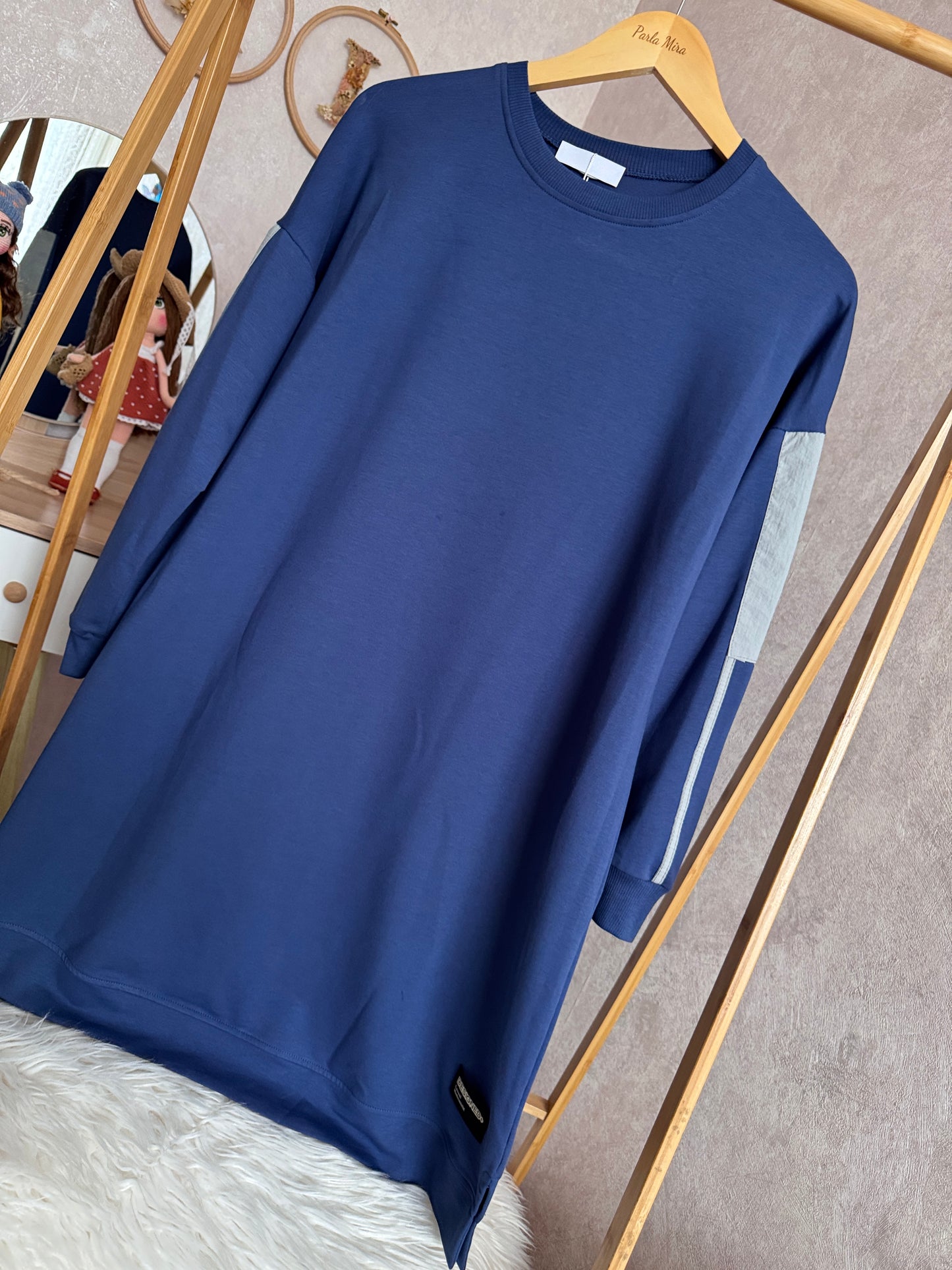 Kolları paraşüt detaylı tunik, indigo (40-46 beden)