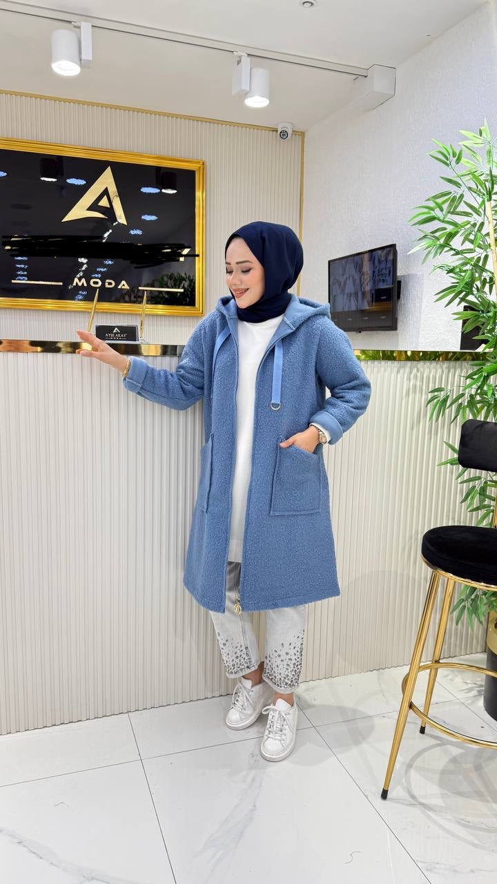 Kuzu kaban ceket kısa, mavi