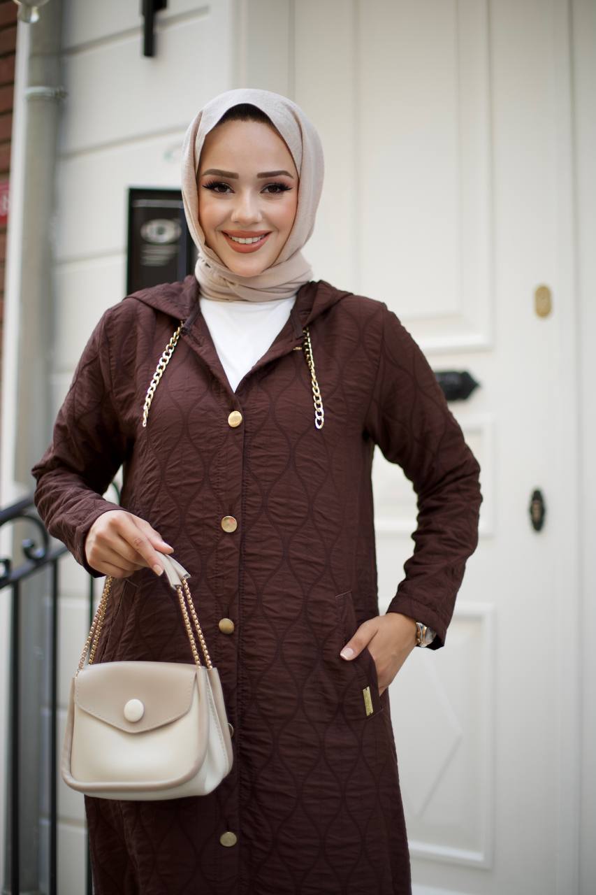 Kapitone ceket, kahverengi