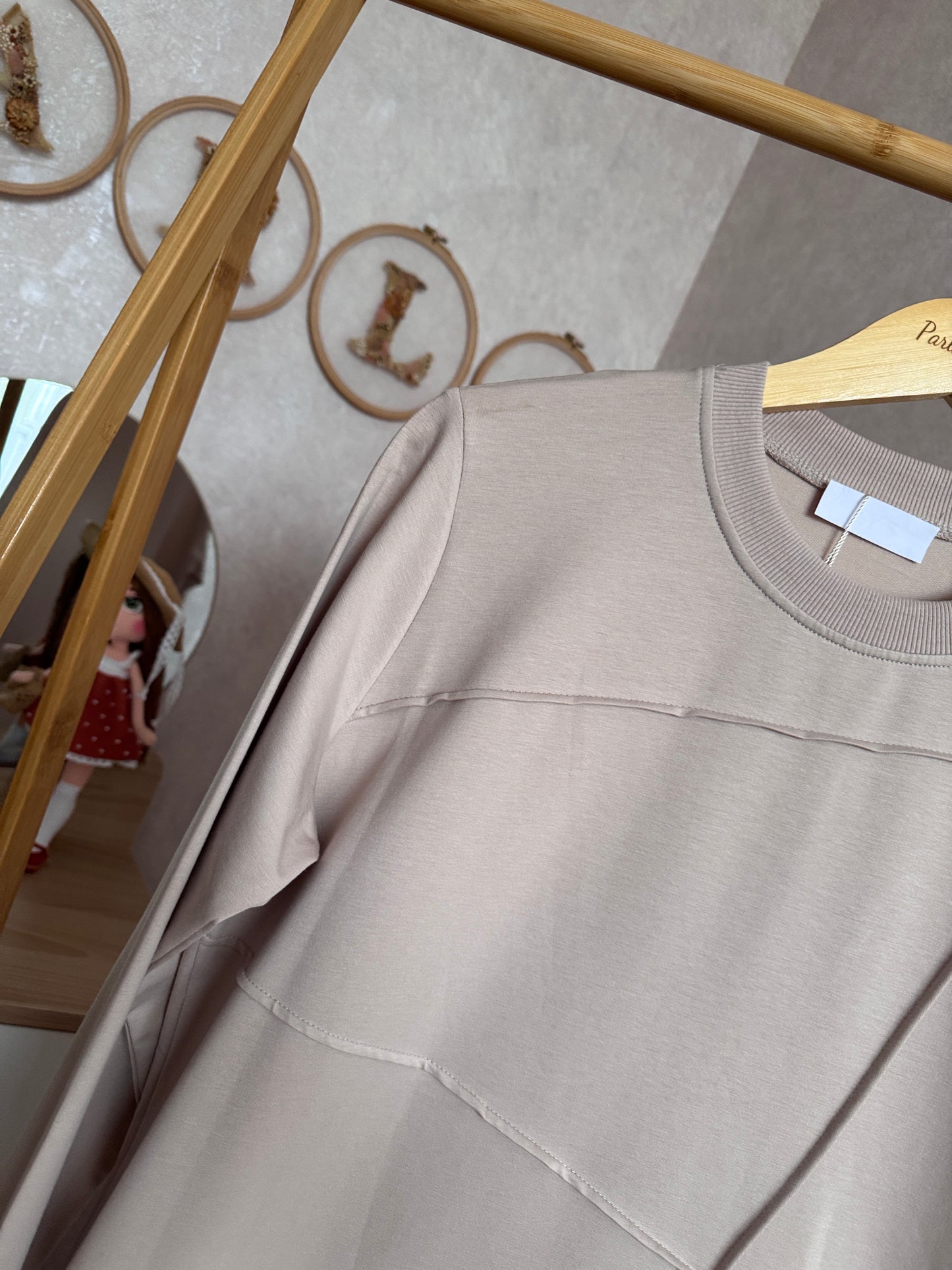 Önden dikiş detaylı tunik, bej (42-48 beden)