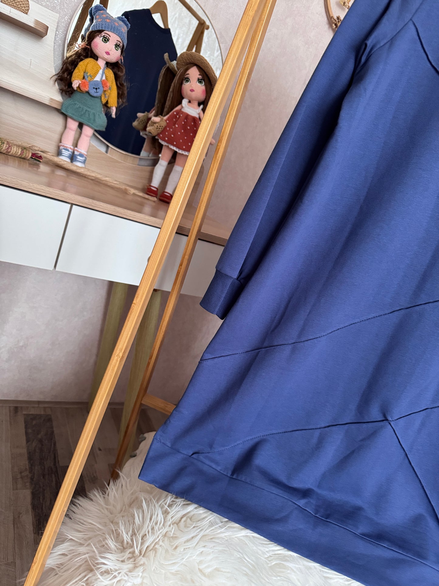 Önden dikiş ve taş detaylı tunik, indigo (40-46 beden)