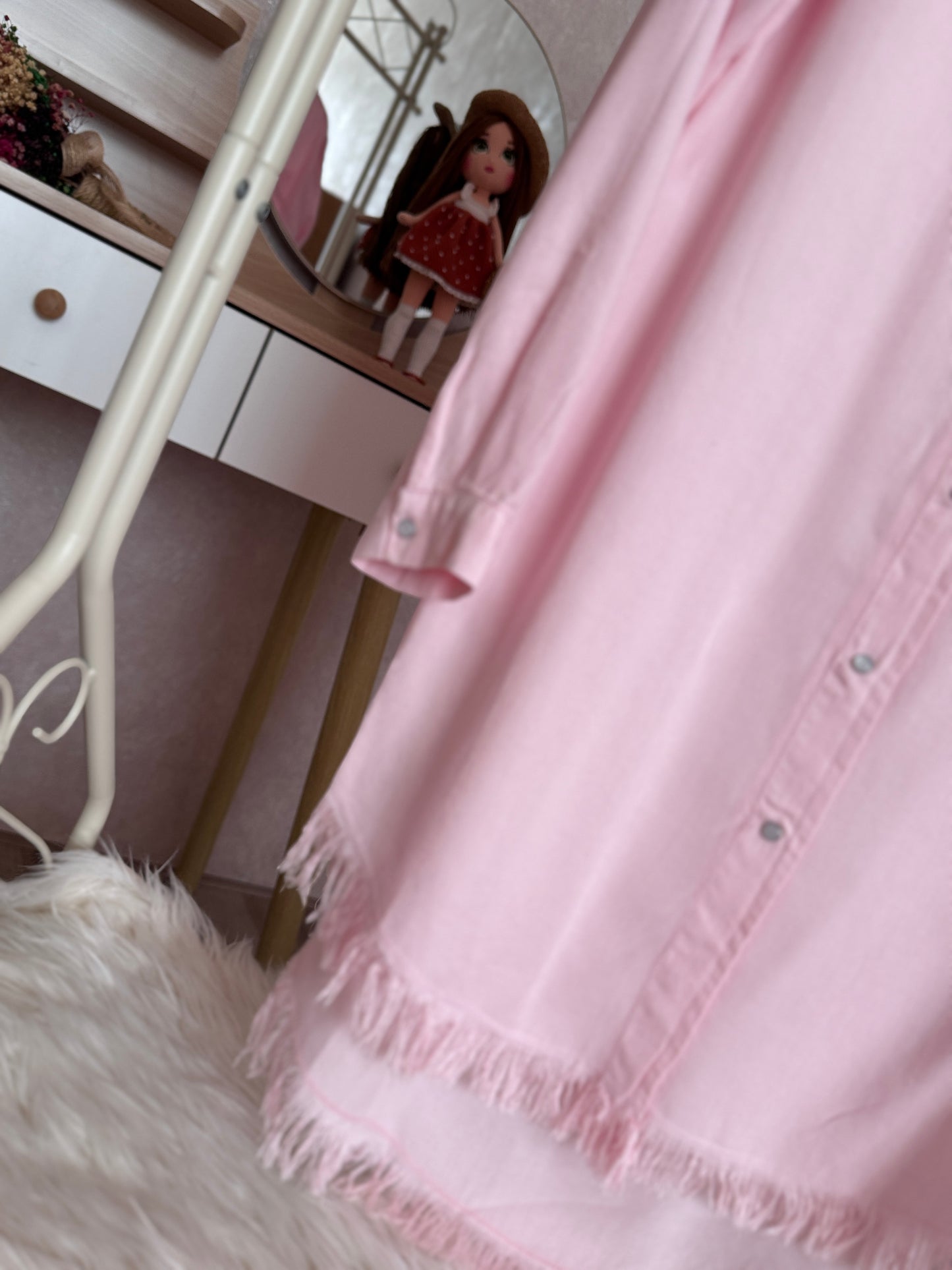 Tensel kumaş püsküllü gömlek tunik, pembe