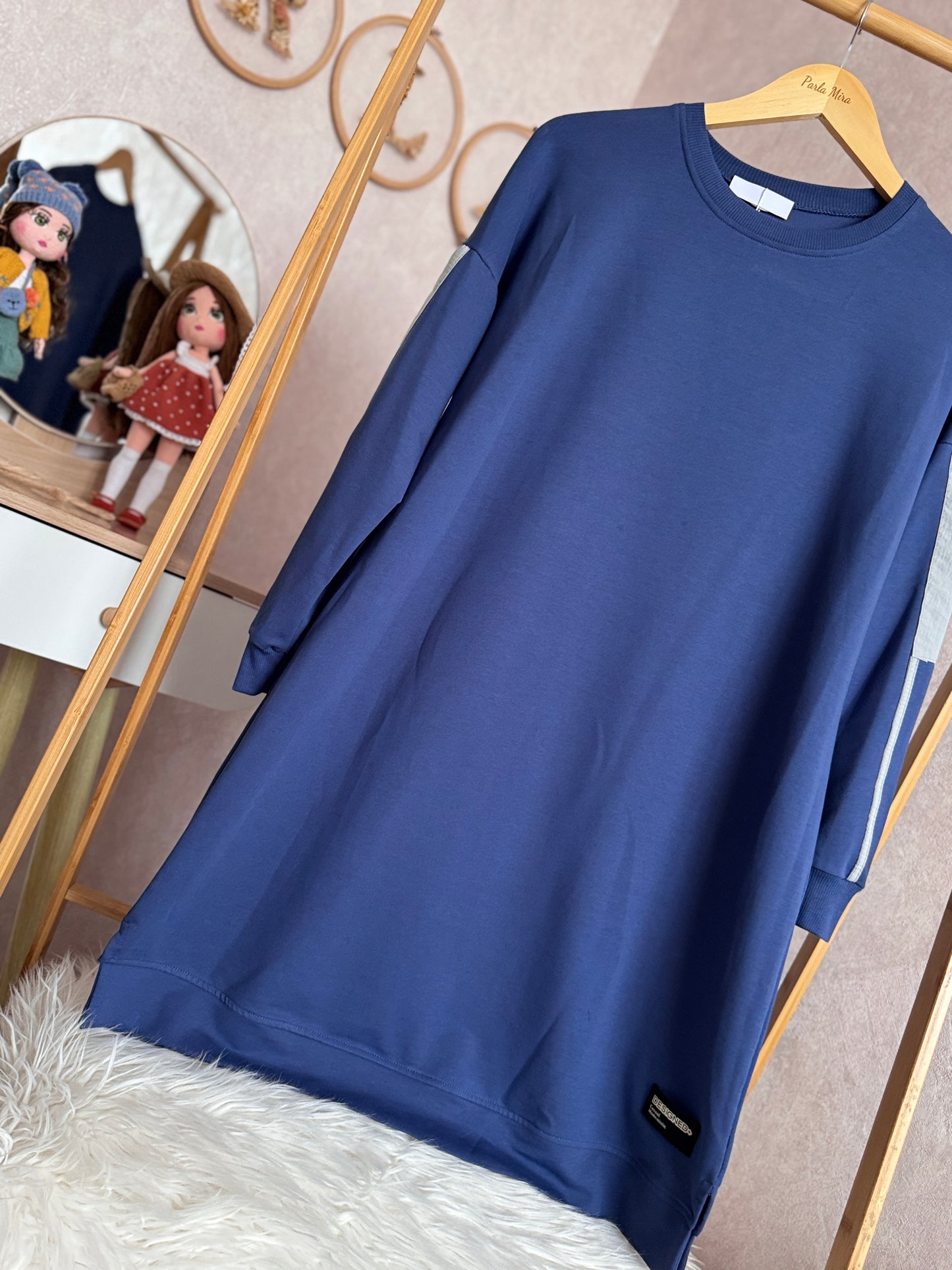 Kolları paraşüt detaylı tunik, indigo (40-46 beden)