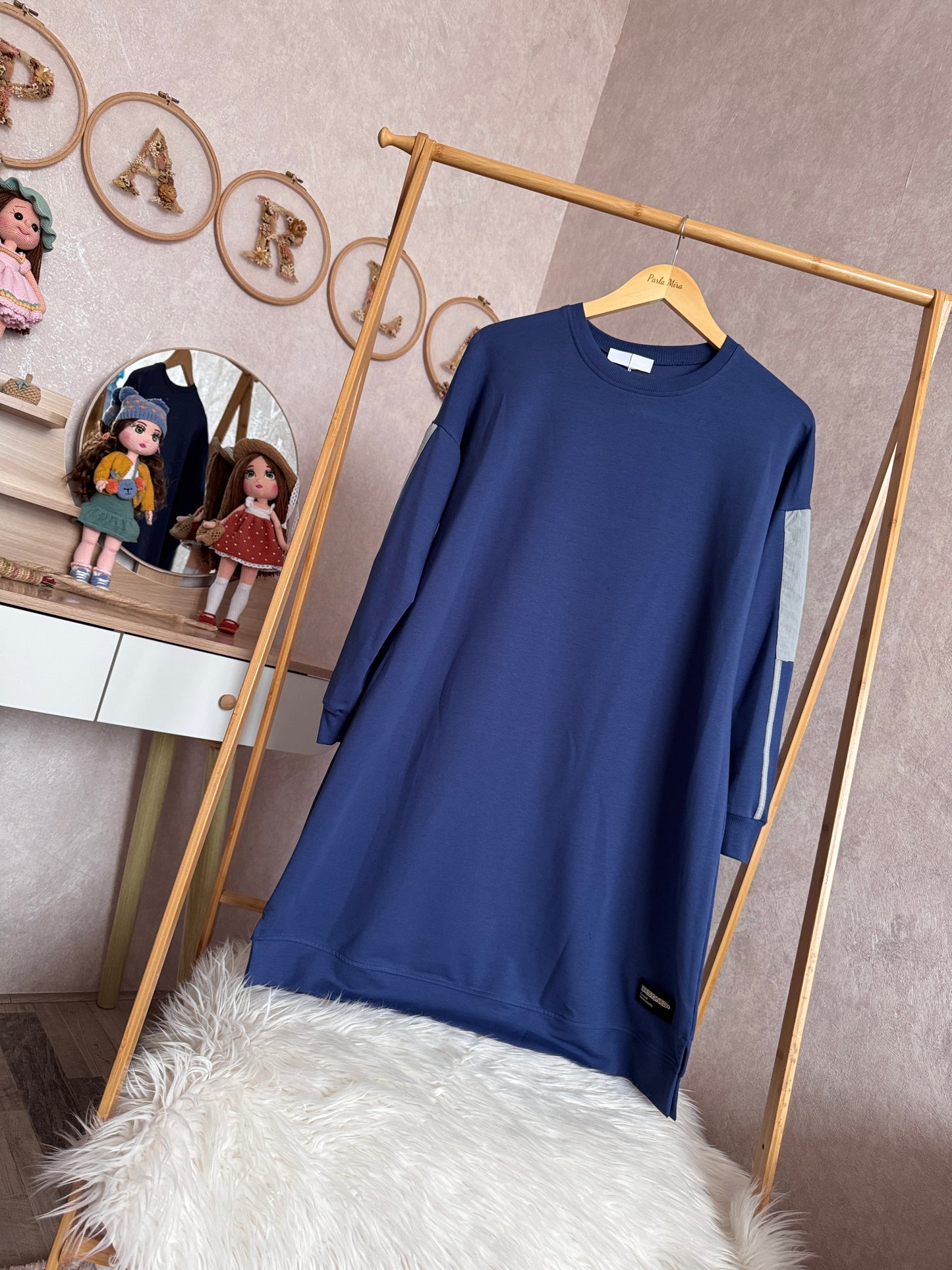 Kolları paraşüt detaylı tunik, indigo (40-46 beden)