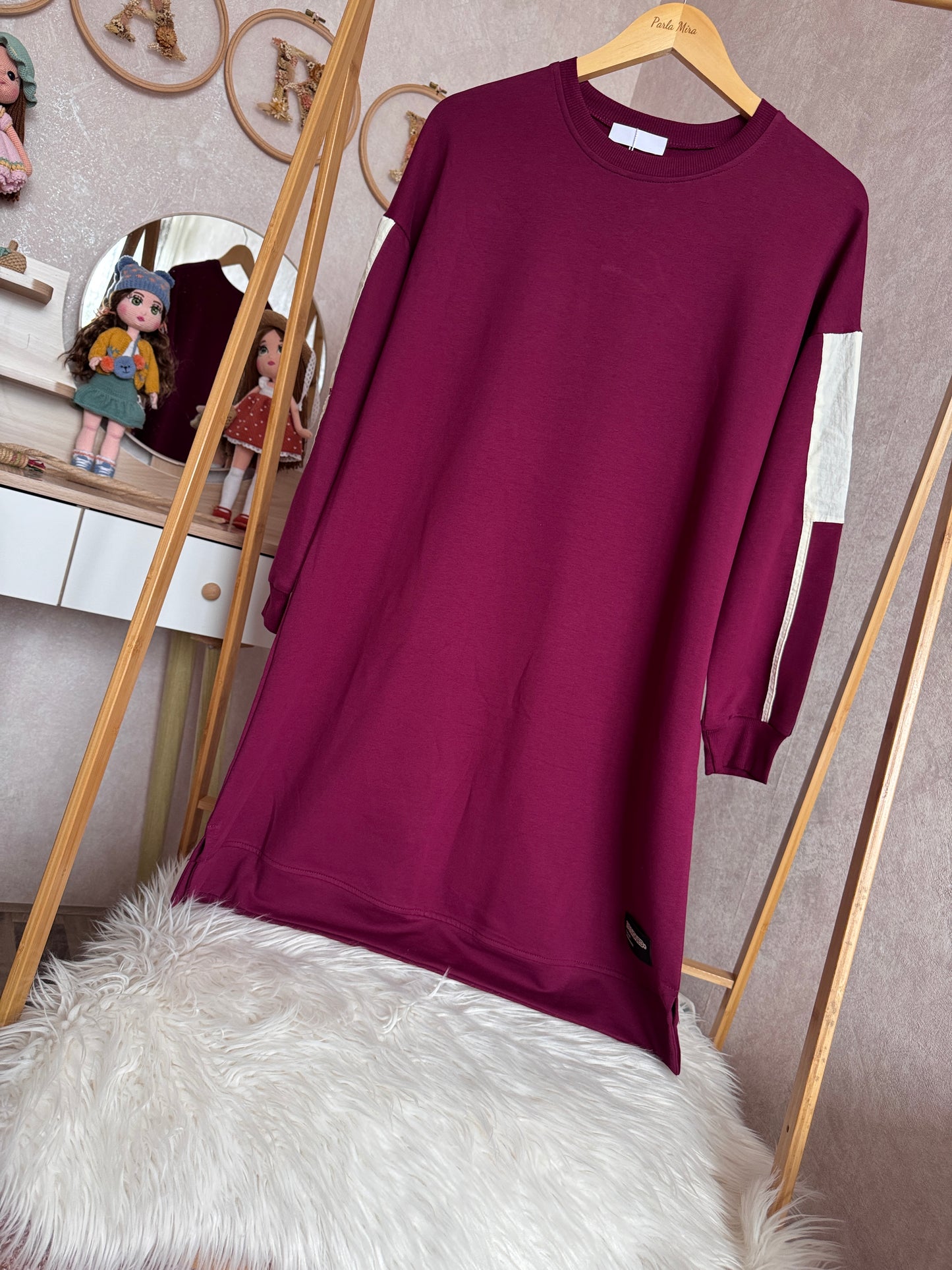 Kolları paraşüt detaylı tunik, bordo (40-46 beden)