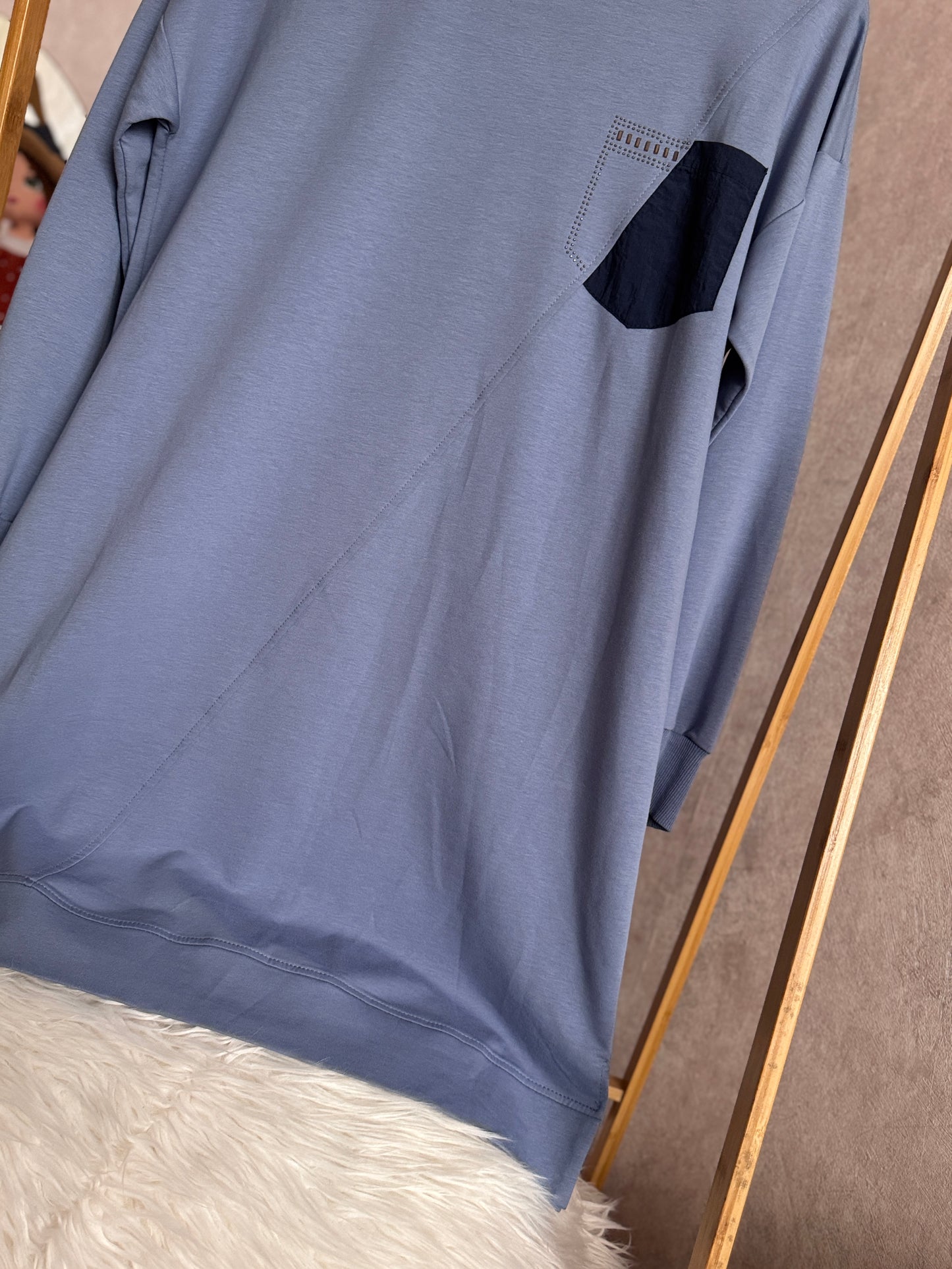 Yaka cep detaylı tunik, mavi (40-46 beden)